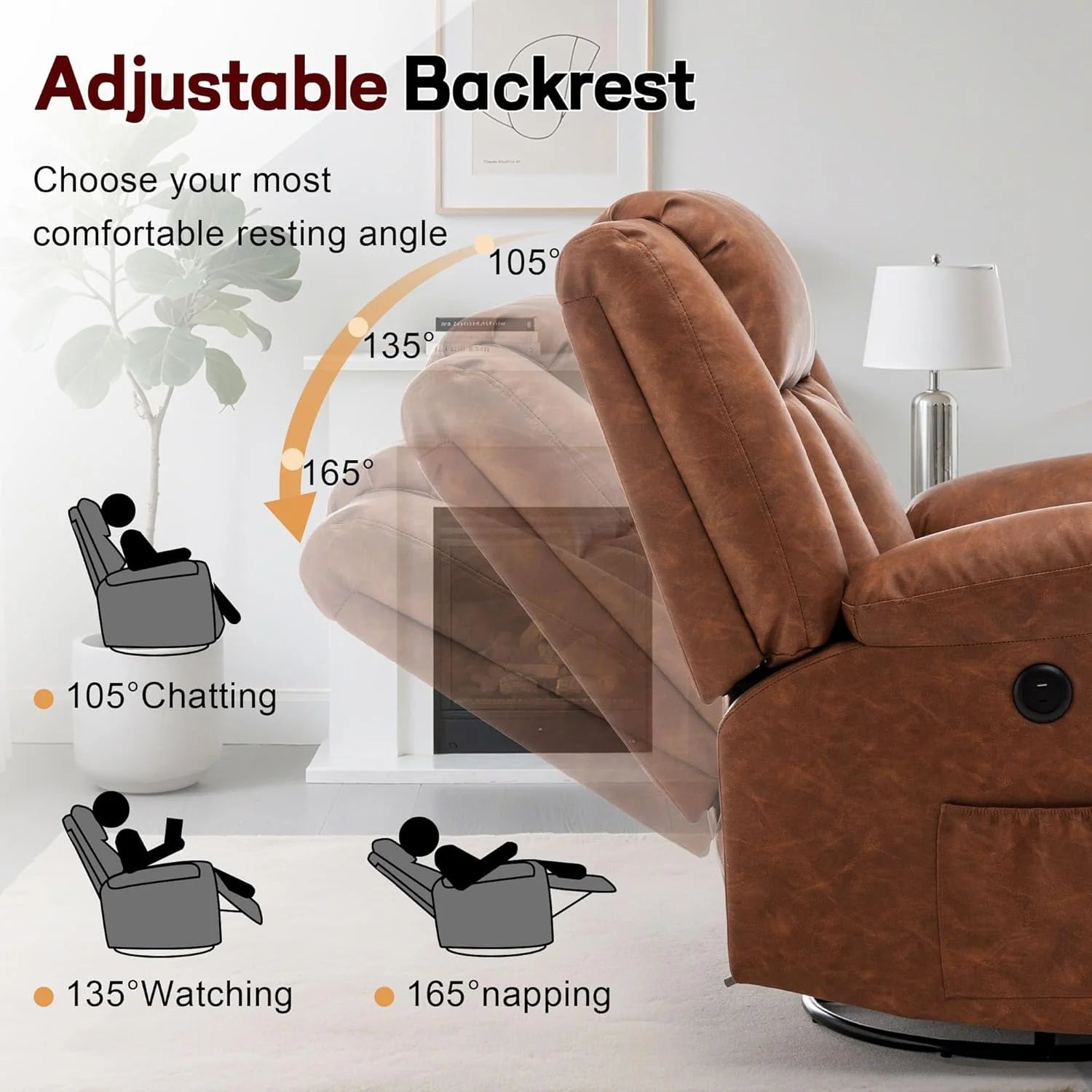 Rocker Recliner, Glider Recliner Chairs for Adults, 360° Swivel Rocking Chair with Massage and Heating, Nursery Chair