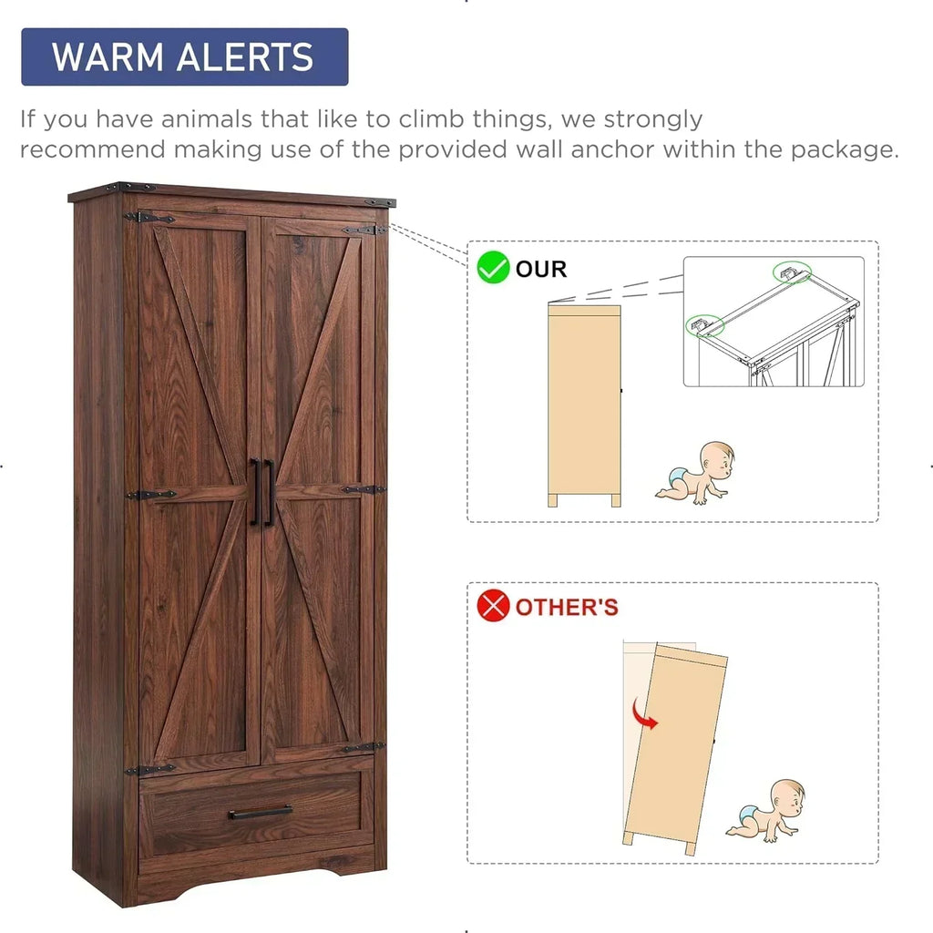 JXQTLINGMU Farmhouse Kitchen Pantry 72" Tall Wood Kitchen Storage Cabinet Adjustable Shelves