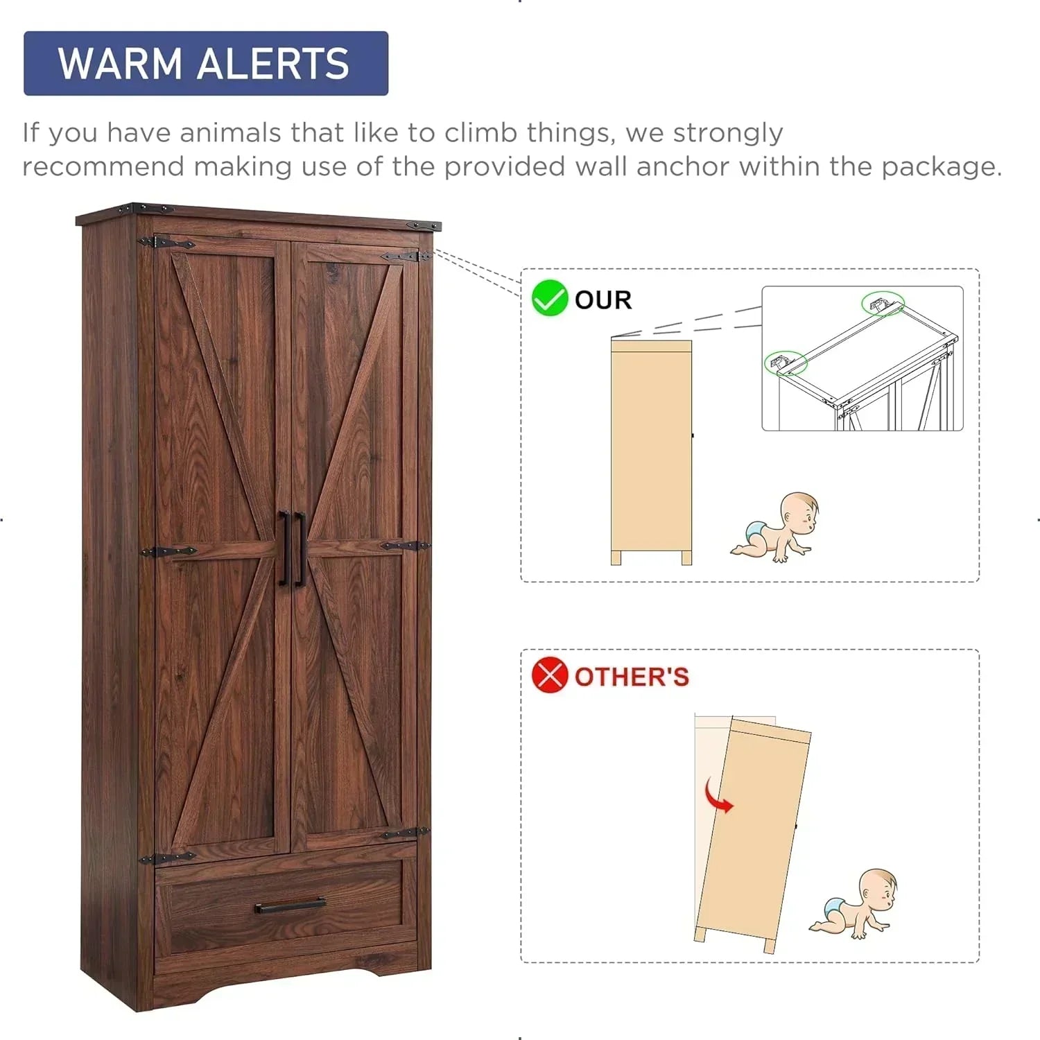 JXQTLINGMU Farmhouse Kitchen Pantry 72" Tall Wood Kitchen Storage Cabinet Adjustable Shelves