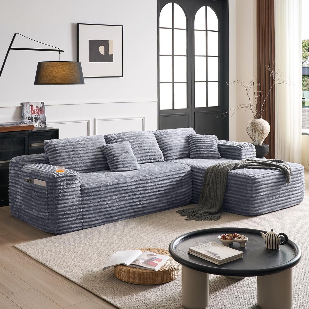 Cloud Sectional Couch with L-Shape Chaise, Modern Modular Sofa with Deep Seat, Built-in Cup Holder & Storage Pocket for Living Room Bedroom, No Assembly Required (Dark Gray, Left Sitting Chaise)