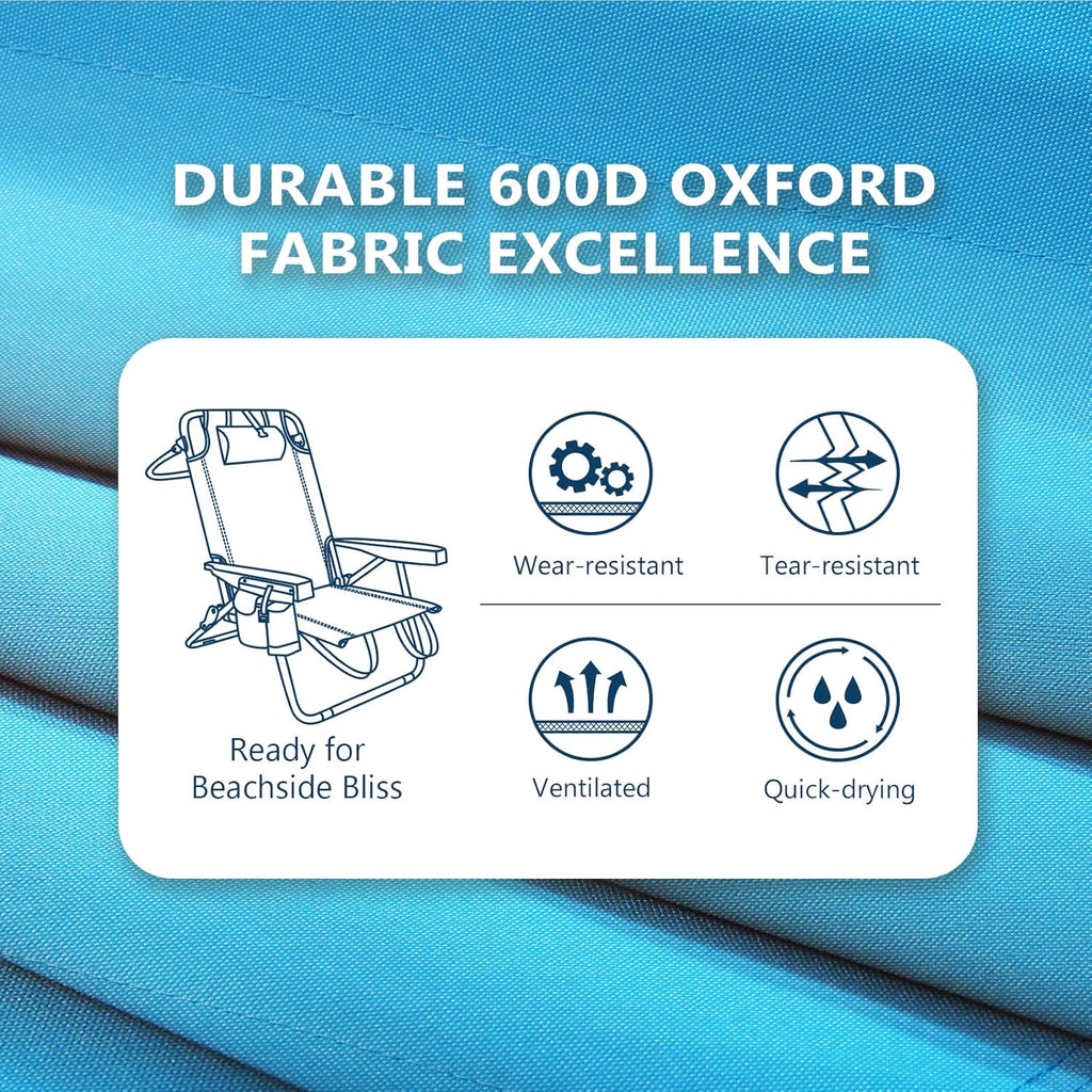 5-Position Aluminum Lay Flat Tall Backpack Beach Chairs 2 Pack Compact Portable Beach Chairs
