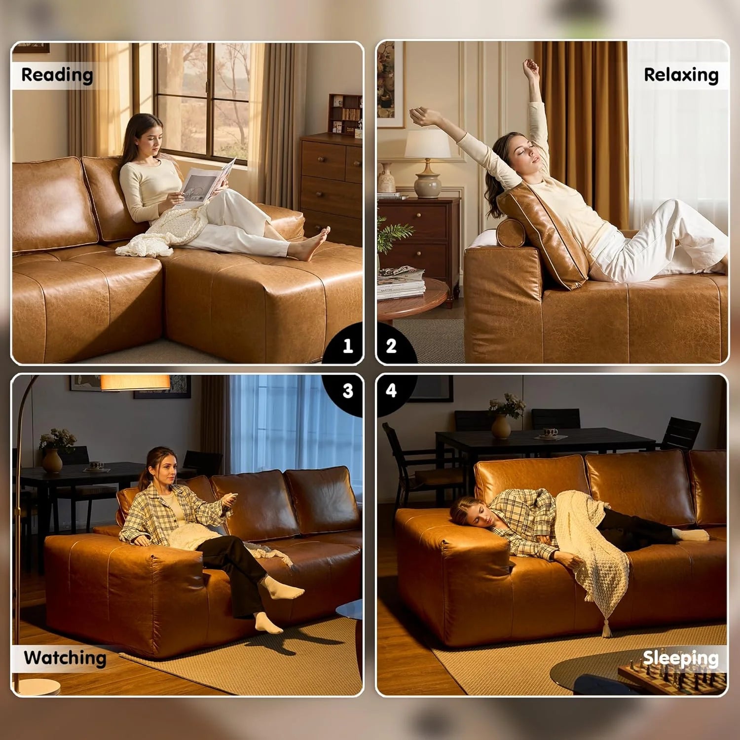 Ovios 104" Cloud Section Sofa L-shaped lounge chair, modern modular sofa