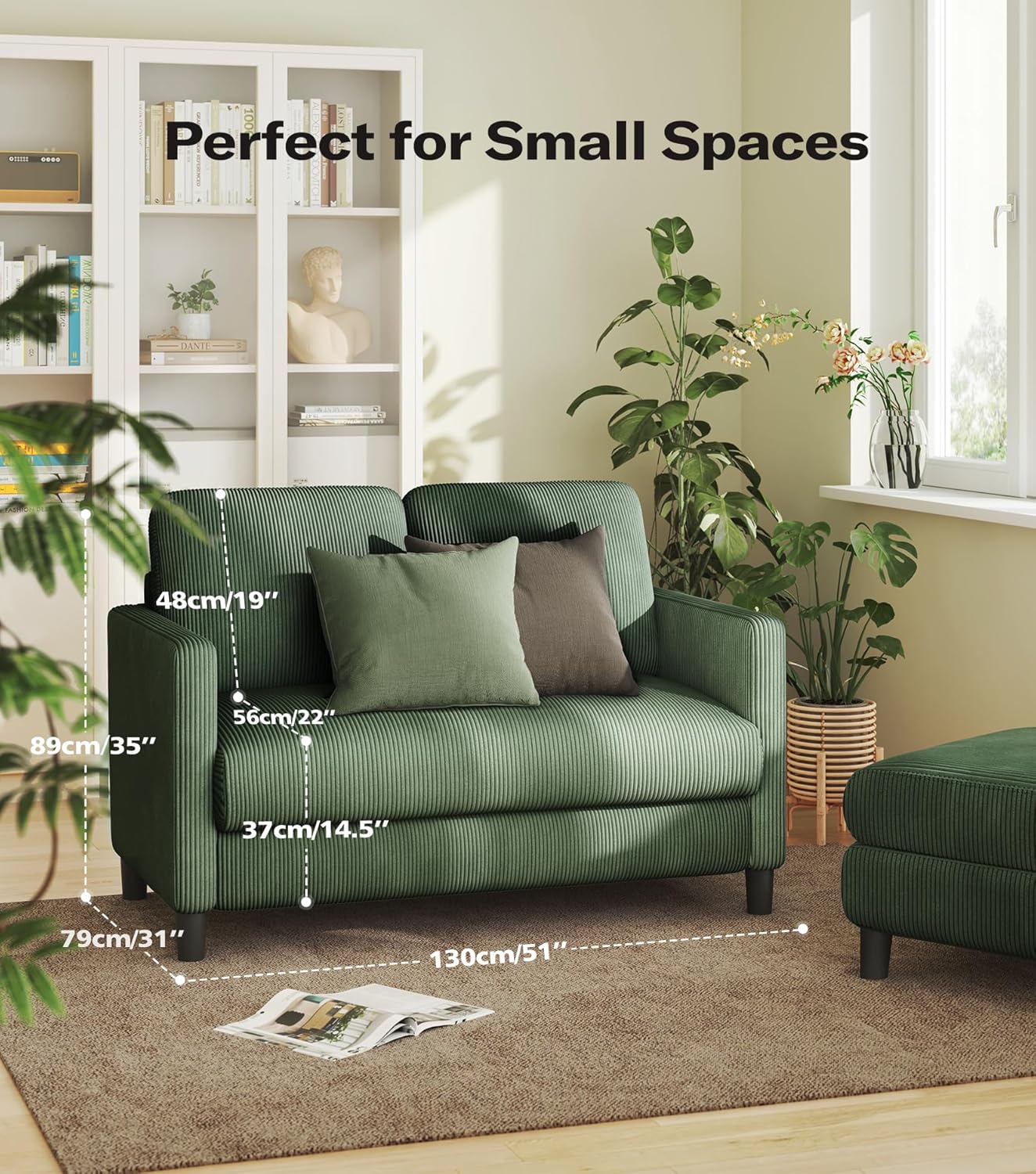 Loveseat Sofa 51" Love Seat Comfy Corduroy Small Loveseat Tool-Free Setup Couch