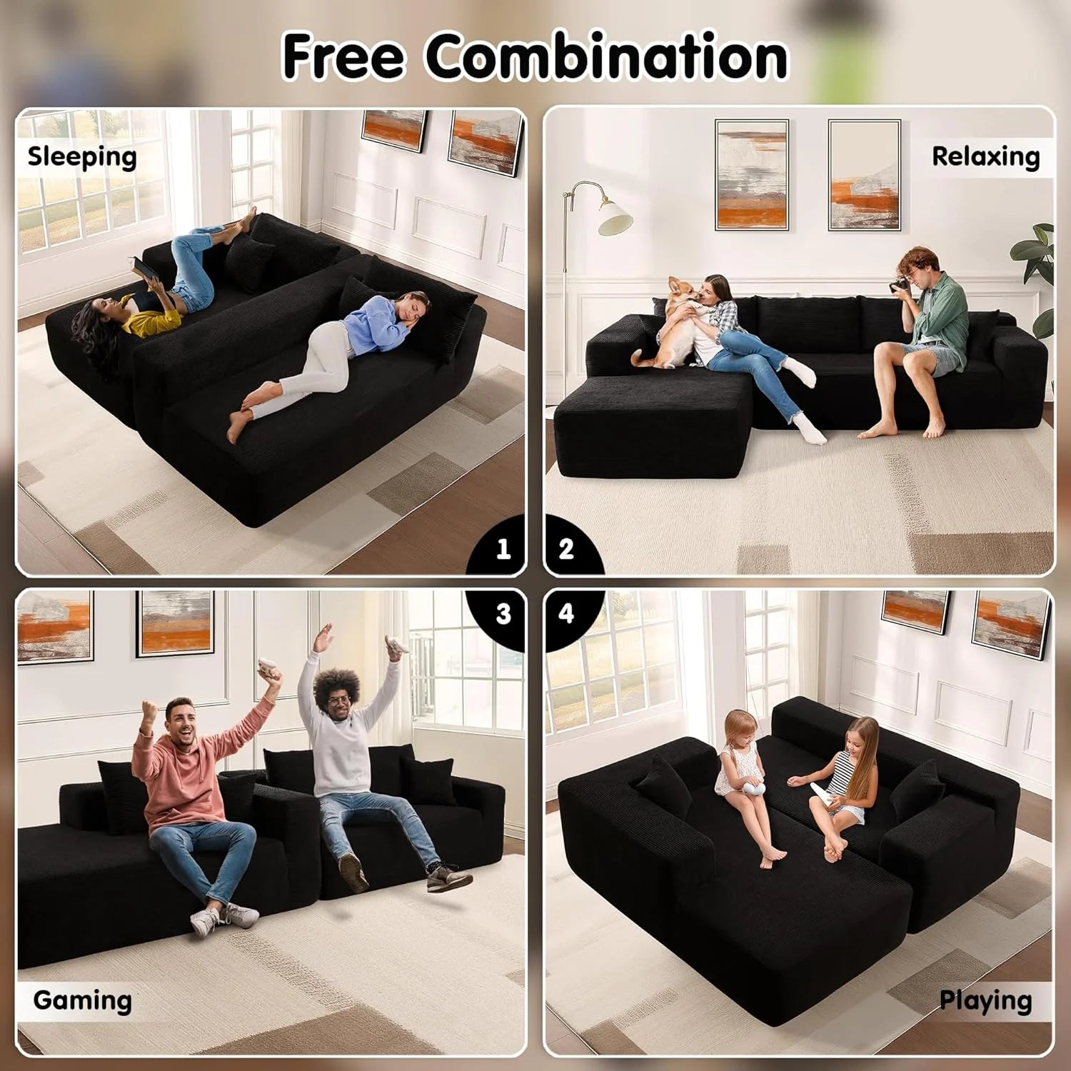 Ovios 104" Cloud Section Sofa L-shaped lounge chair, modern modular sofa