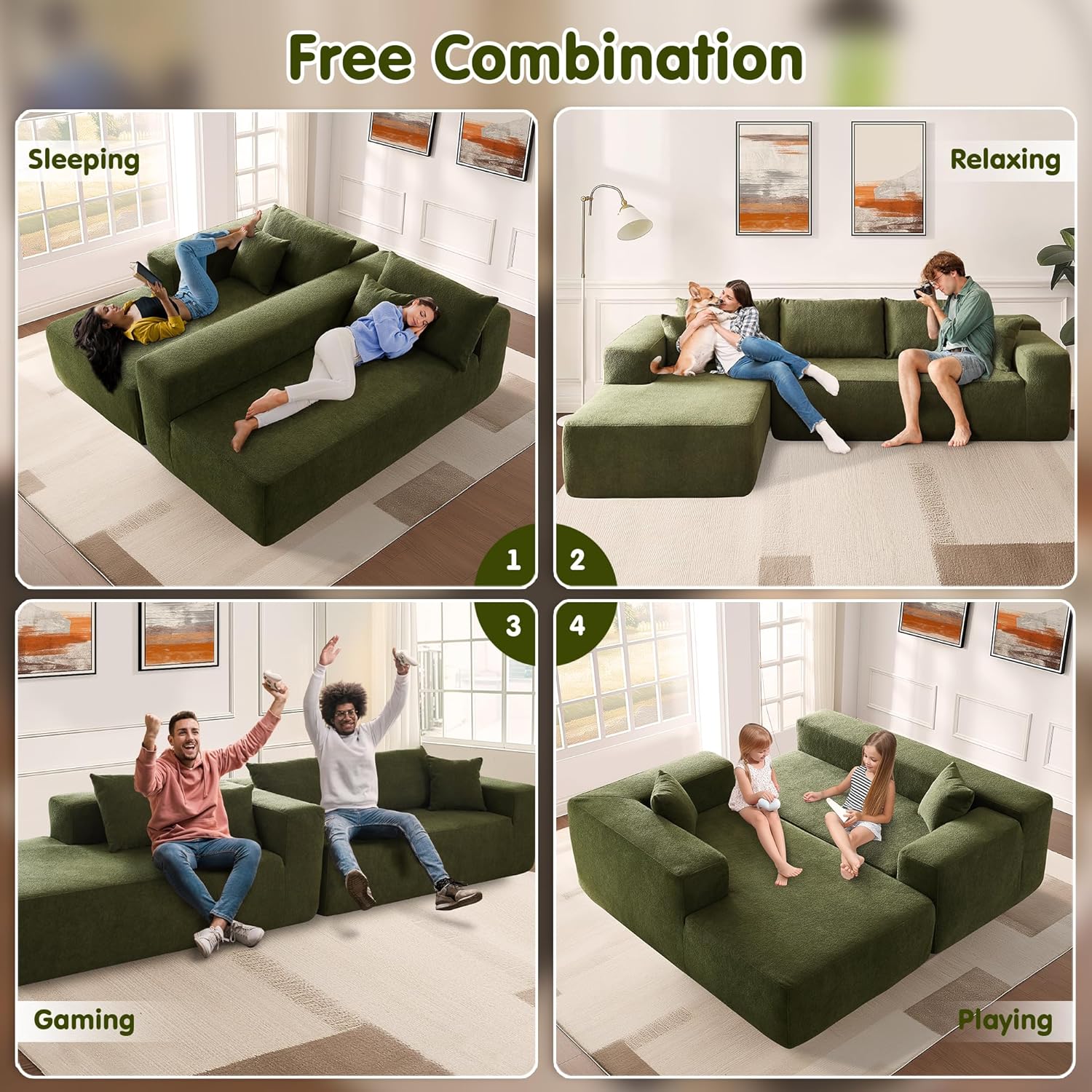 Ovios 104" Cloud Section Sofa L-shaped lounge chair, modern modular sofa