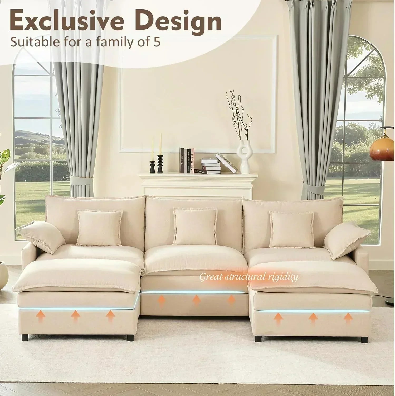 108" U-shaped sofa modular sofa Comfortable cloud sofa