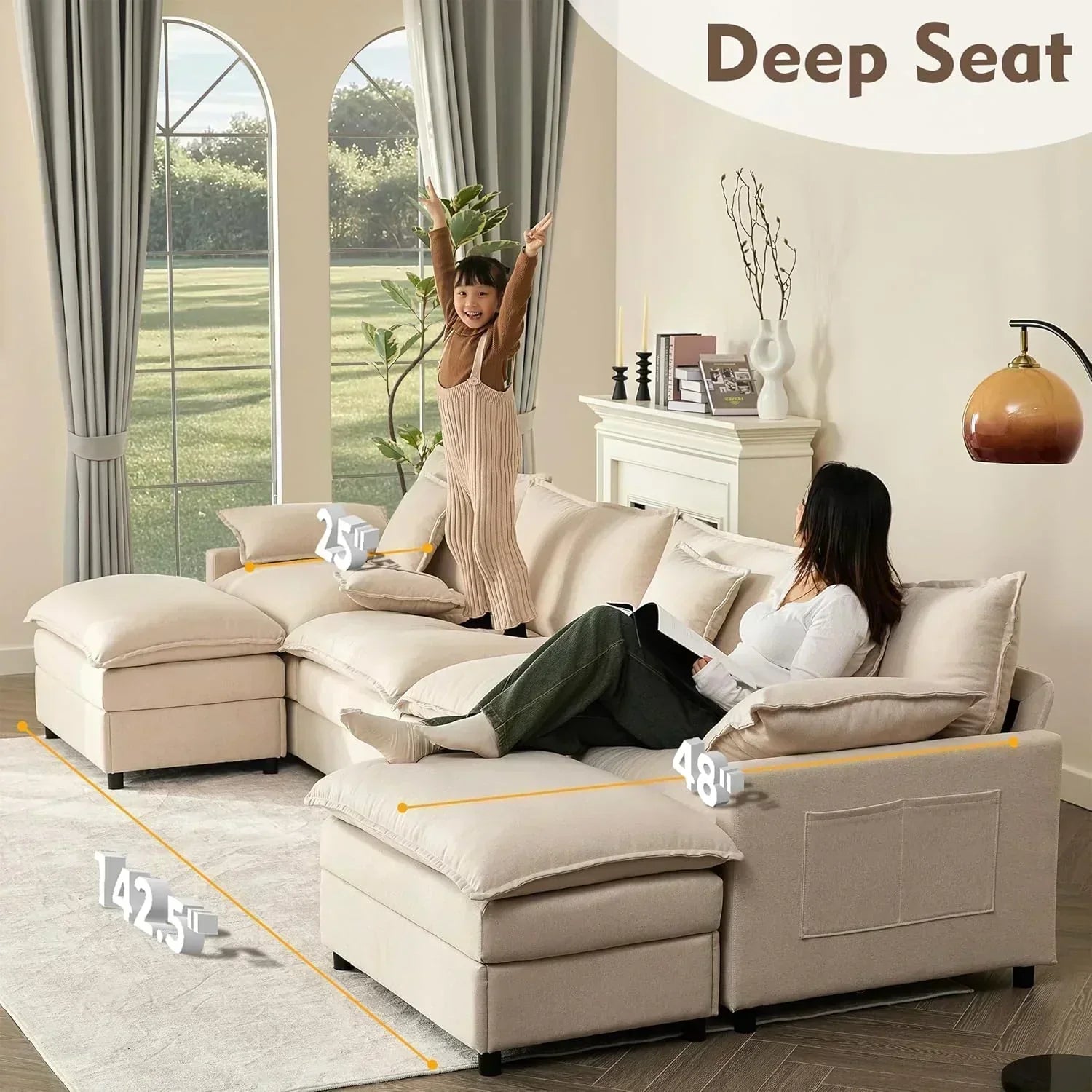 108" U-shaped sofa modular sofa Comfortable cloud sofa