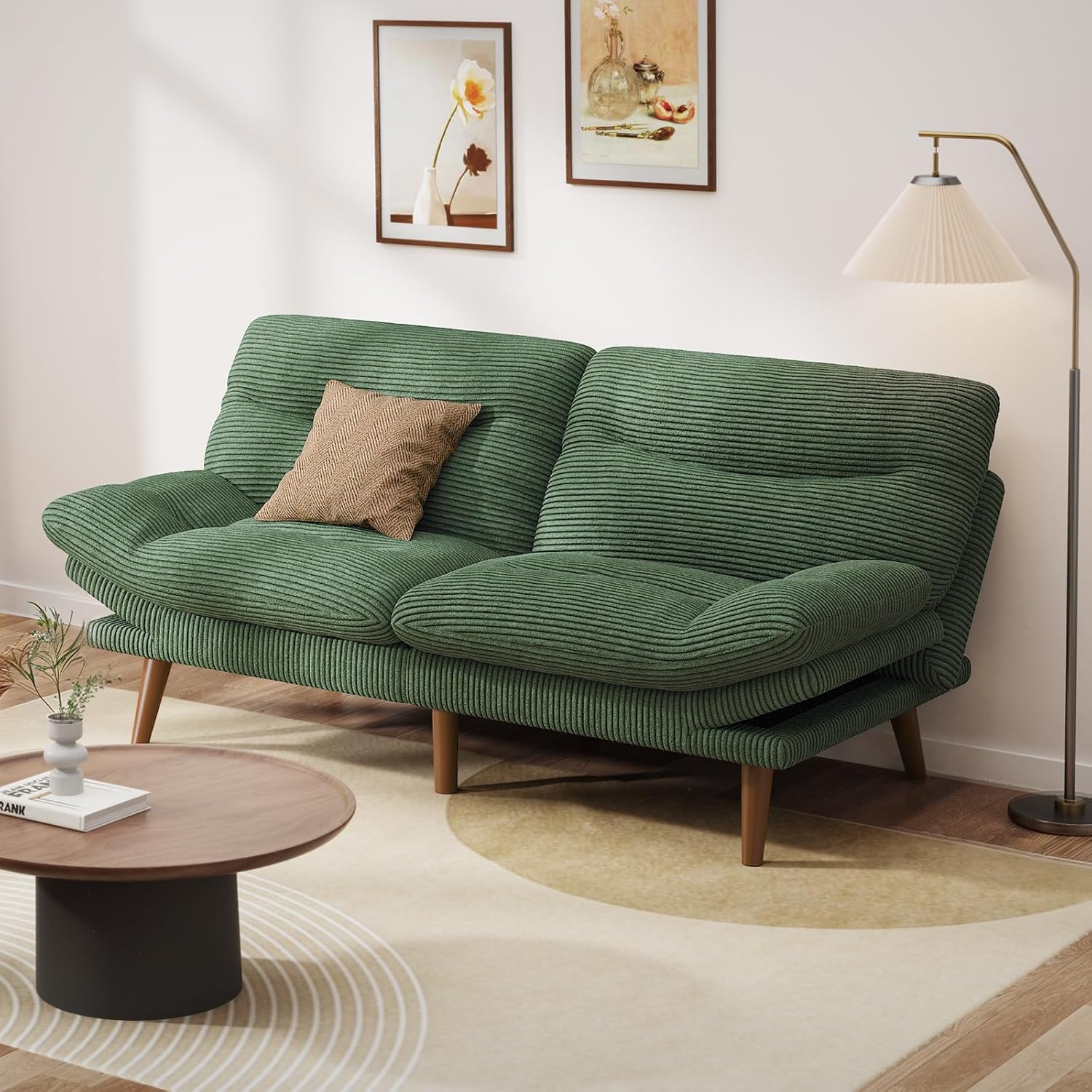 Convertible Futon Sofa Bed 66 Inch Corduroy Futon Sofa Recliner Sofa Bed for Small Spaces