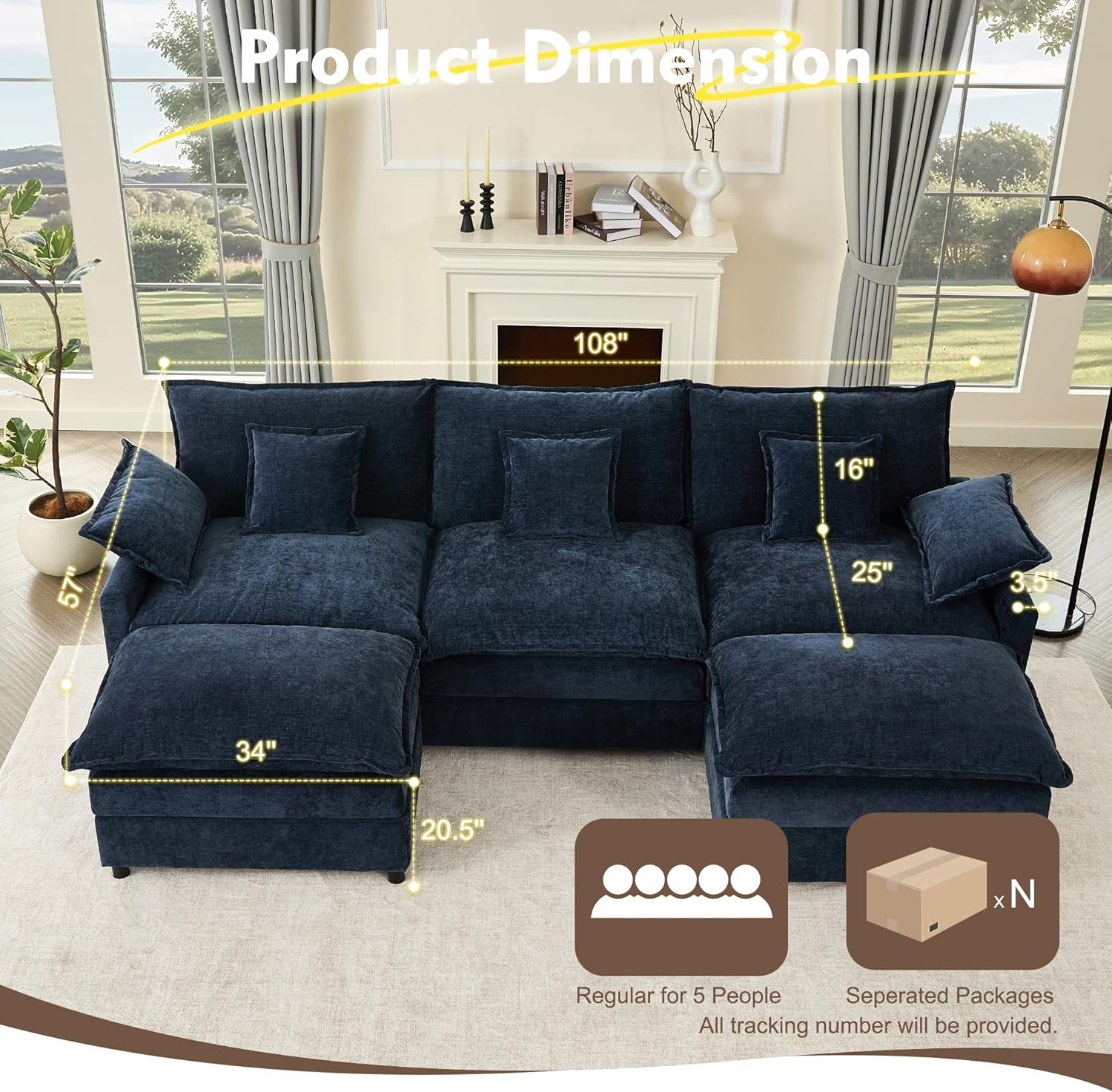 108" U-shaped sofa modular sofa Comfortable cloud sofa