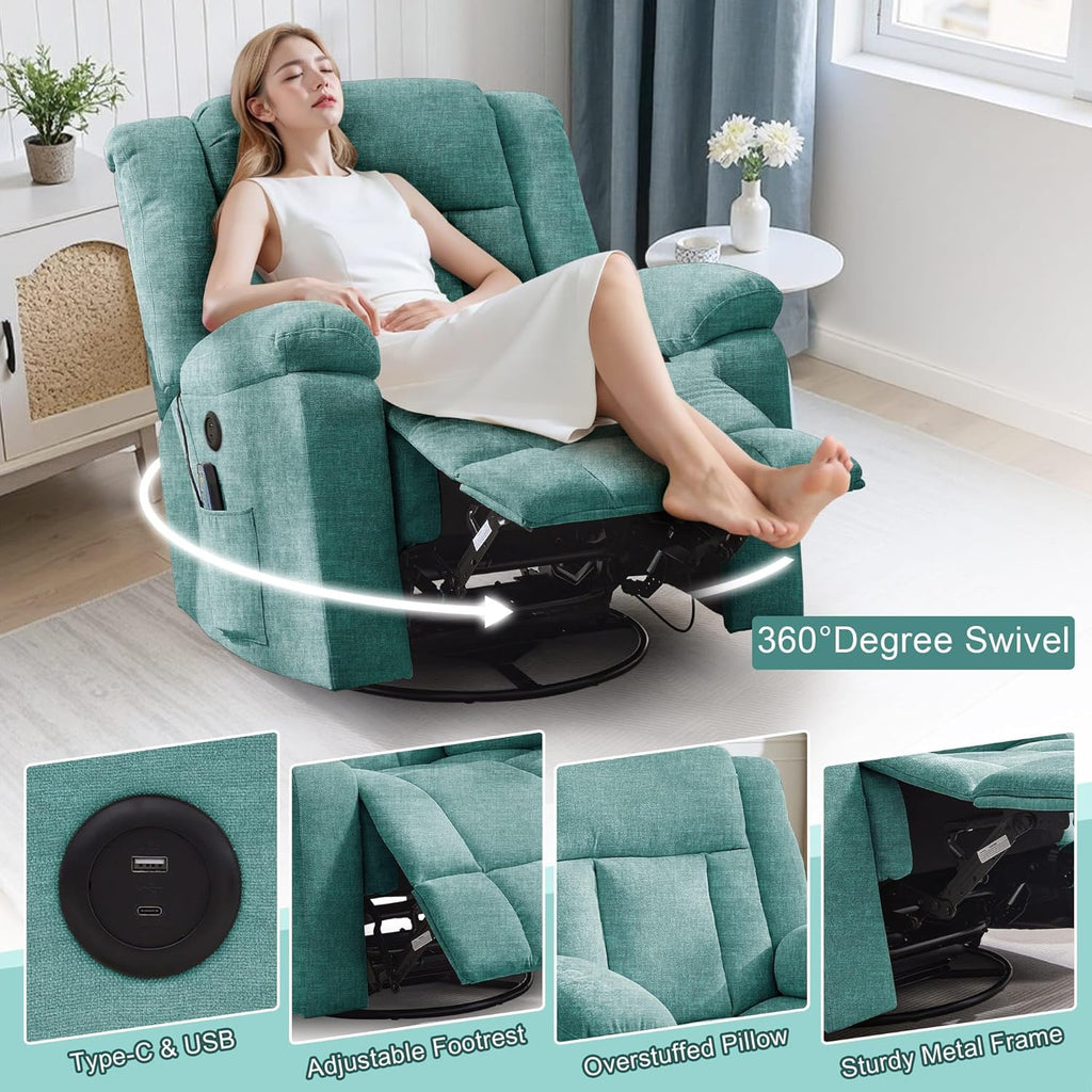 Rocker Recliner, Glider Recliner Chairs for Adults, 360° Swivel Rocking Chair with Massage and Heating, Nursery Chair