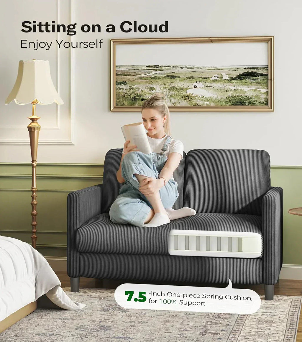 Loveseat Sofa 51" Love Seat Comfy Corduroy Small Loveseat Tool-Free Setup Couch
