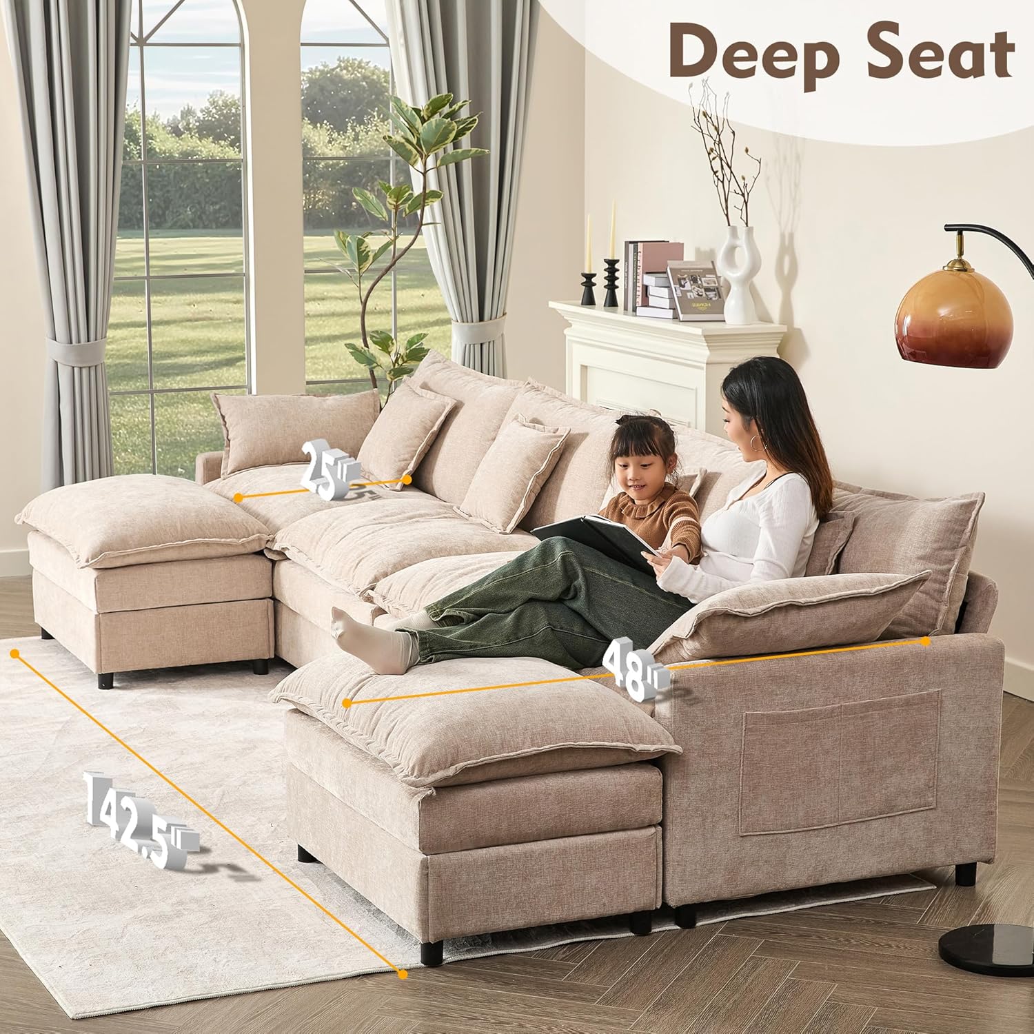 108" U-shaped sofa modular sofa Comfortable cloud sofa