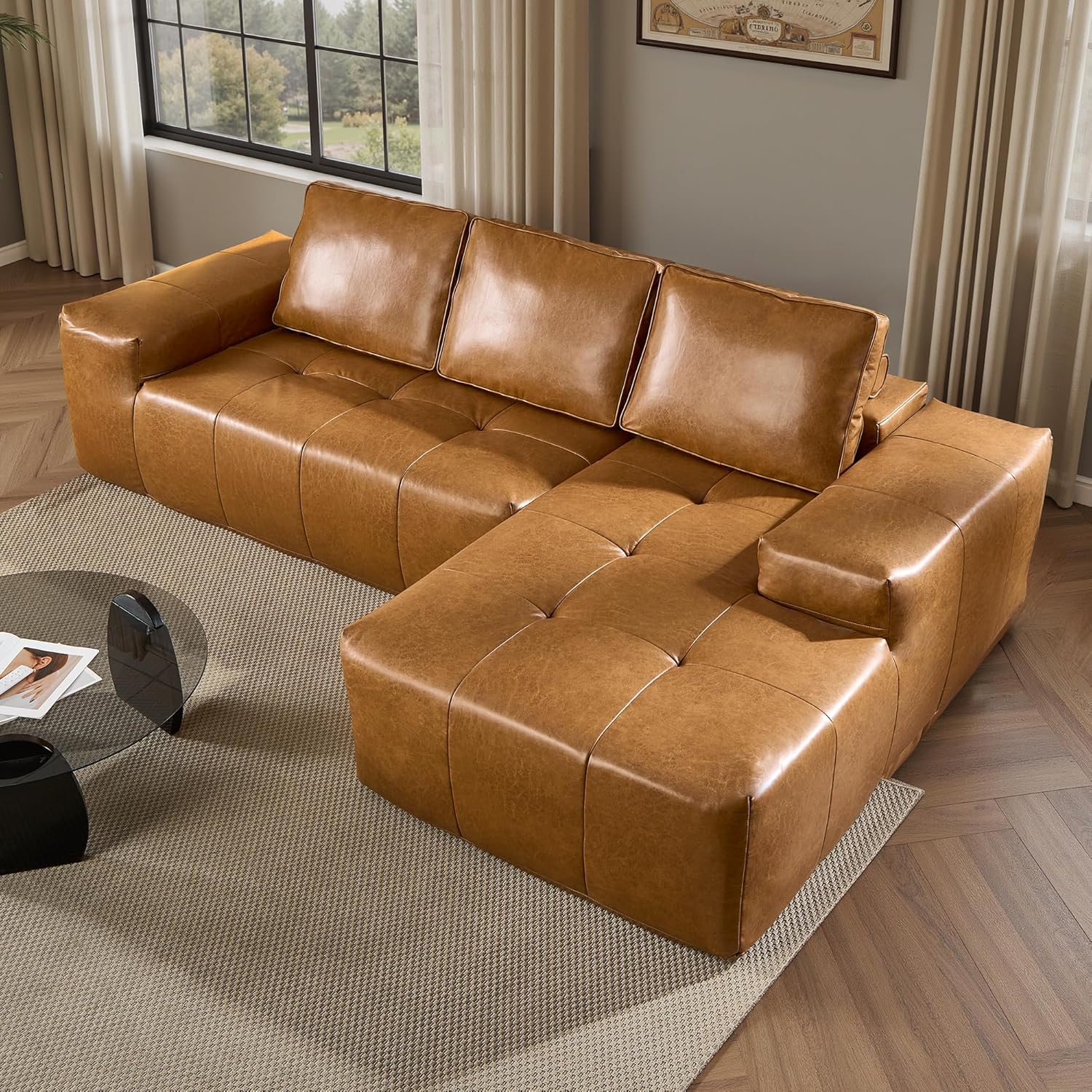 Ovios 104" Cloud Section Sofa L-shaped lounge chair, modern modular sofa