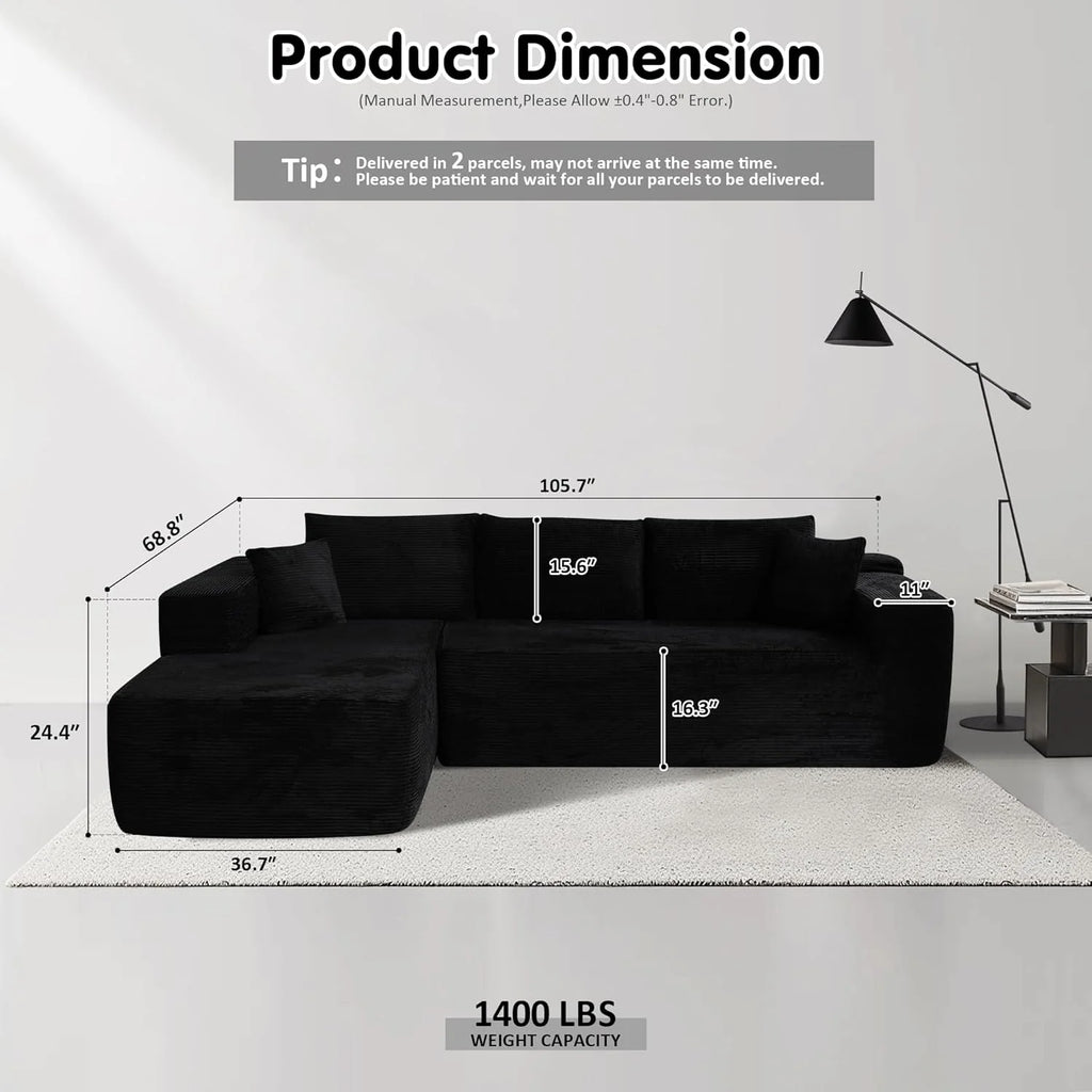 Ovios 104" Cloud Section Sofa L-shaped lounge chair, modern modular sofa
