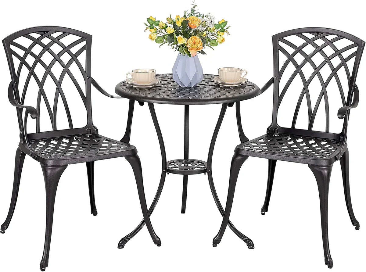 NUU GARDEN Bistro Set 3 Piece Outdoor Cast Aluminum Patio Bistro Set Patio Table Chairs Set of 2
