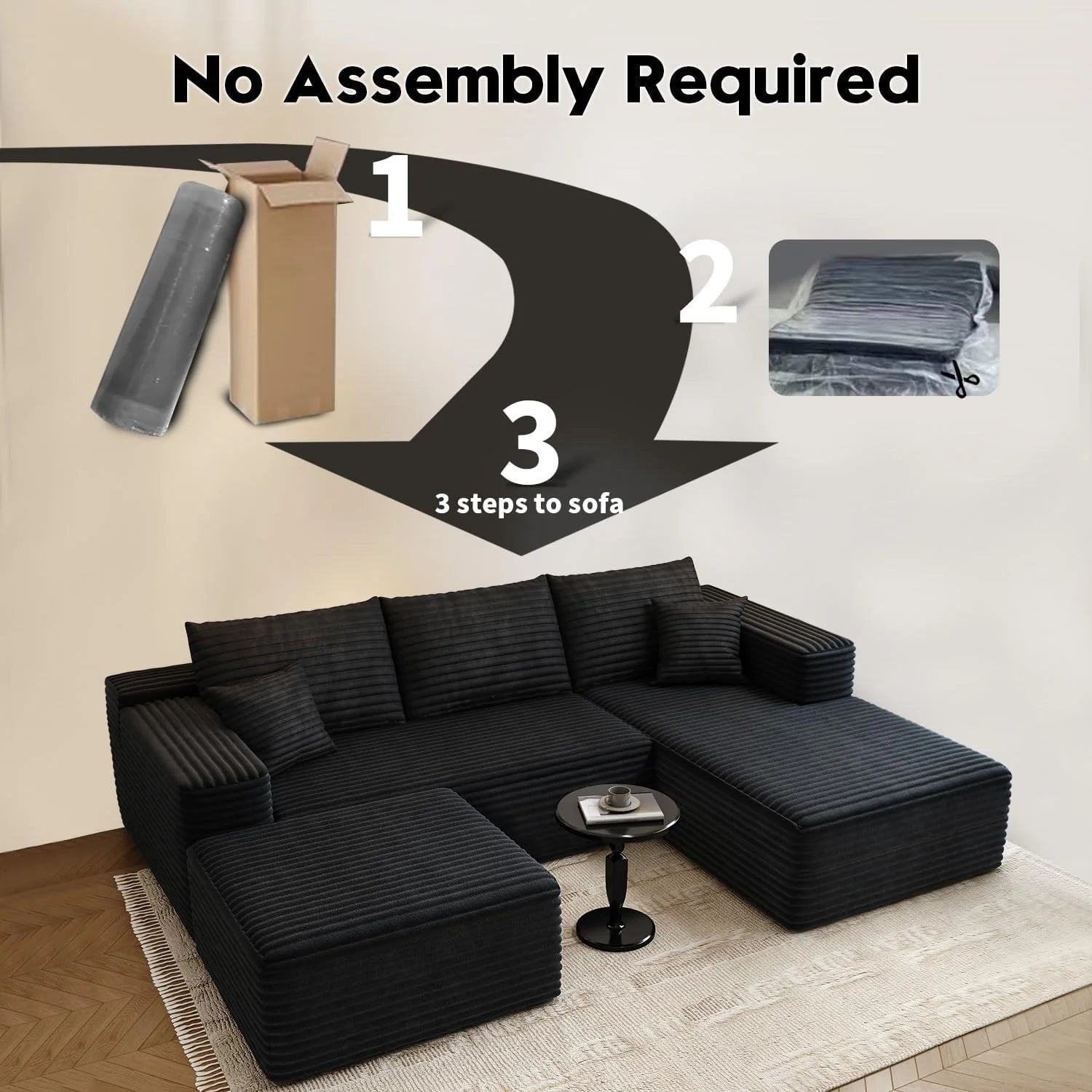 107.5" Cloud Modular Sectional Sofa Couch with L-Shape Chaise,Modern Minimalist Upholstered Couches