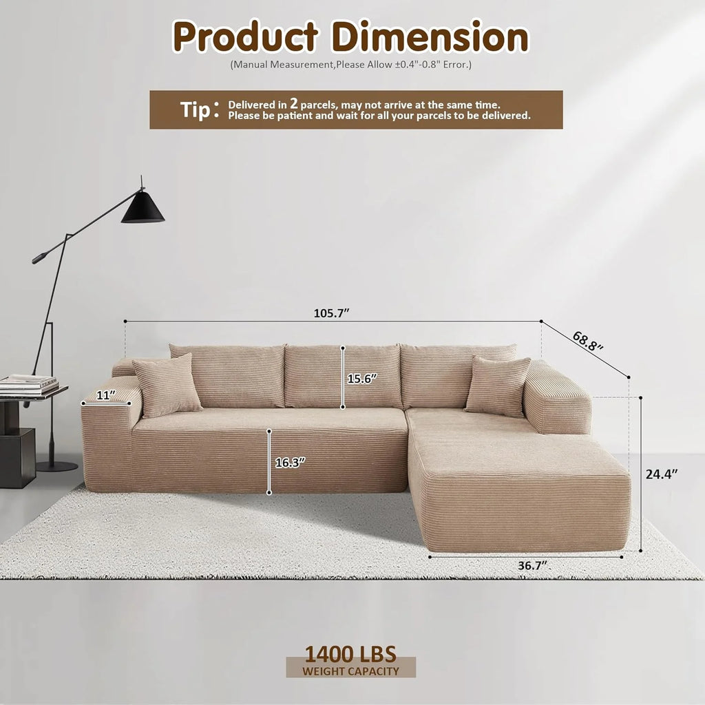 Ovios 104" Cloud Section Sofa L-shaped lounge chair, modern modular sofa