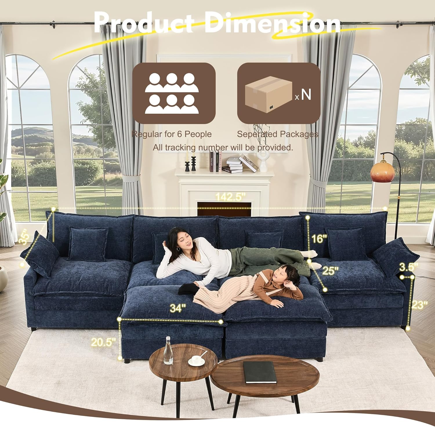 108" U-shaped sofa modular sofa Comfortable cloud sofa