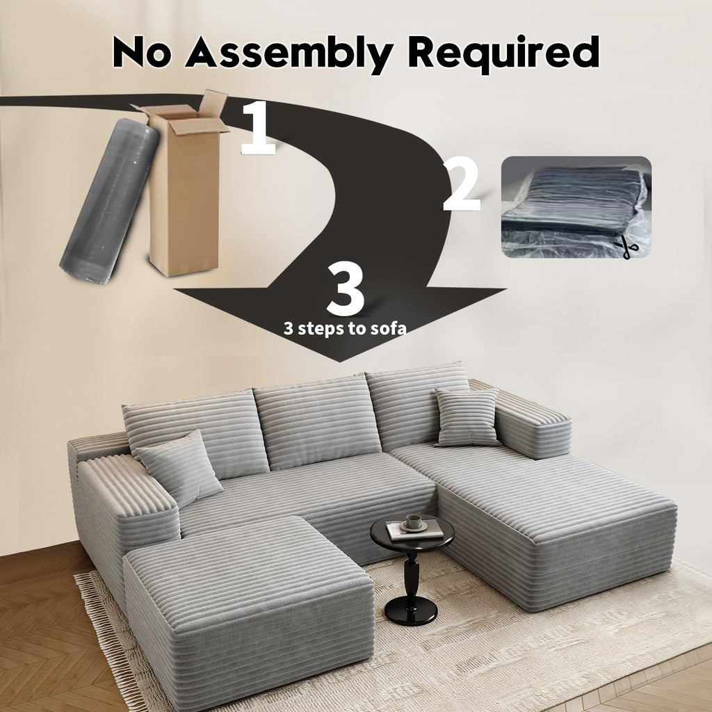 107.5" Cloud Modular Sectional Sofa Couch with L-Shape Chaise,Modern Minimalist Upholstered Couches