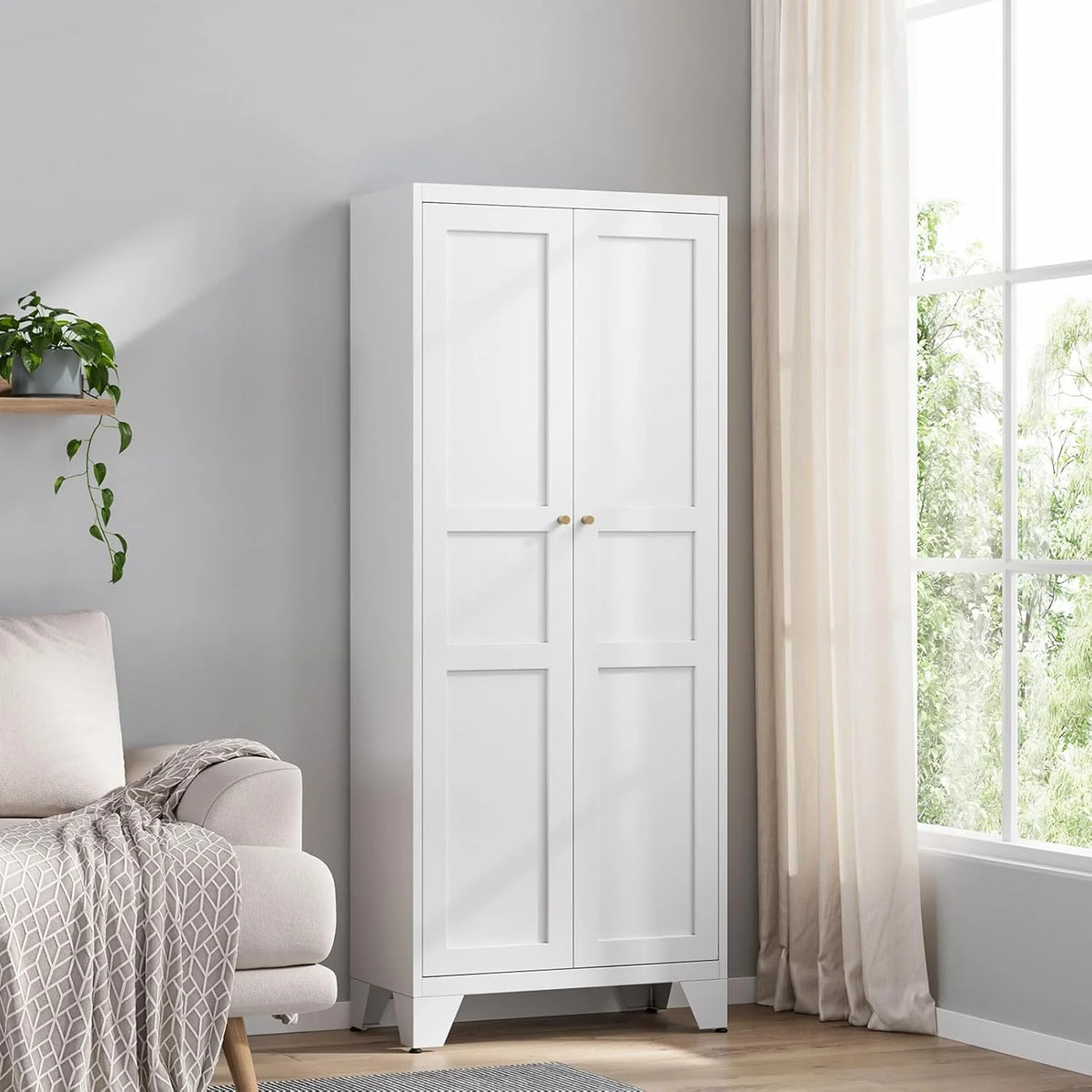 Yizosh Metal Storage Cabinet with 2 Doors and 4 Adjustable Shelves