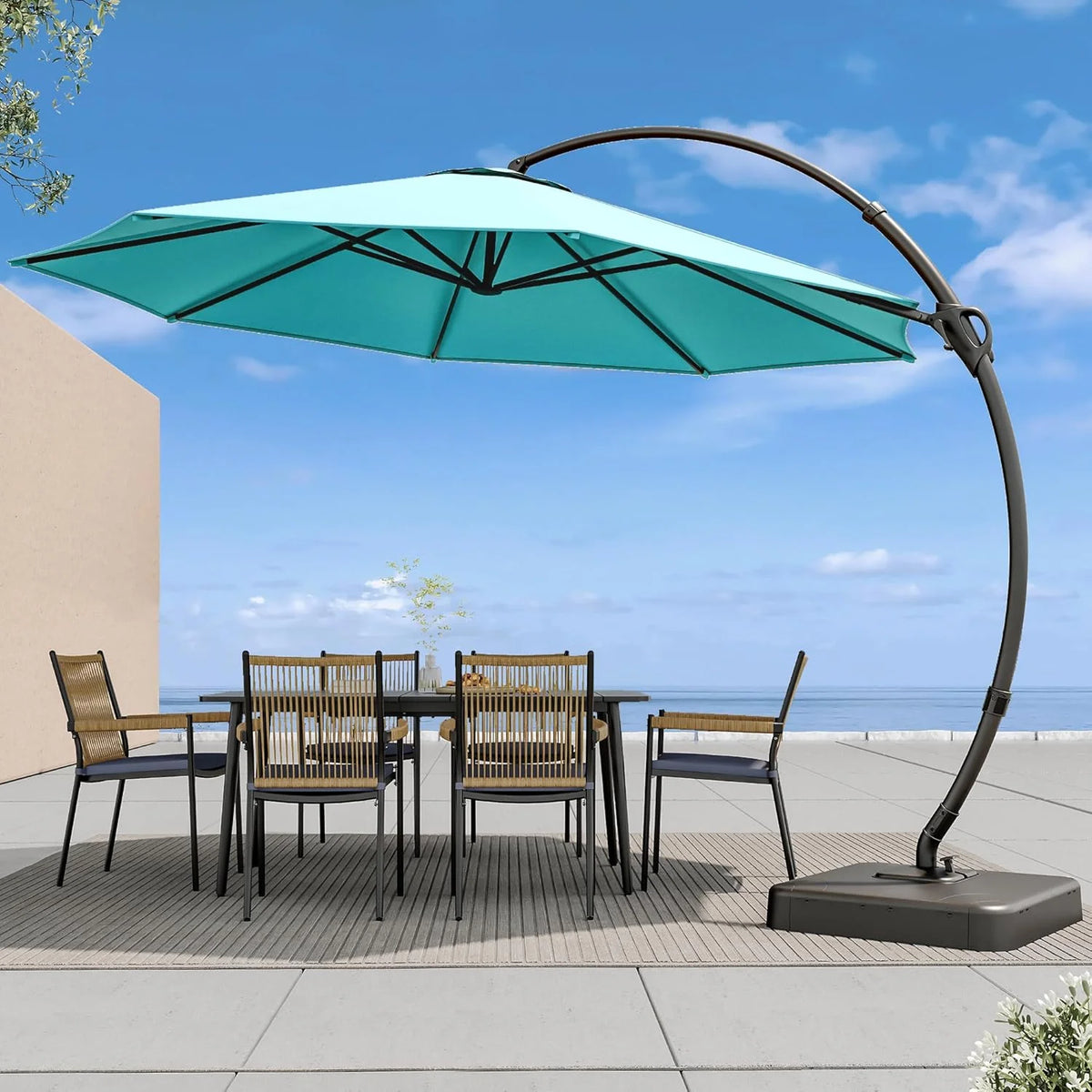 LAUSAINT HOME Outdoor Patio Umbrella with Base included, 11 FT Deluxe Curvy Cantilever Umbrella Heavy Duty Offset Hanging Umbrella with 360° Rotation for Market, Pool, Garden, Backyard, Deck (Beige)