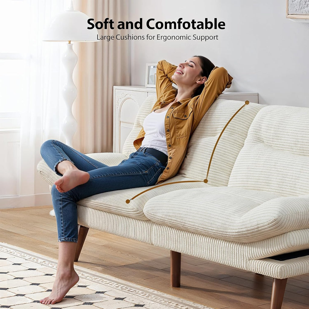 Pipishell Convertible Futon Sofa Bed,66" Corduroy Futon Couch with Adjustable Backrest and Armrests, Recliner Sleeper Sofa for Small Spaces, Play Room or Office, Grey
