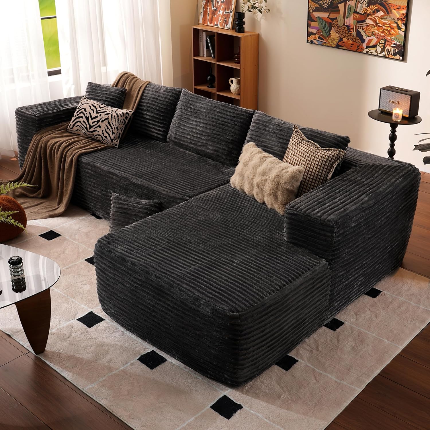 Ovios 104" Cloud Section Sofa L-shaped lounge chair, modern modular sofa