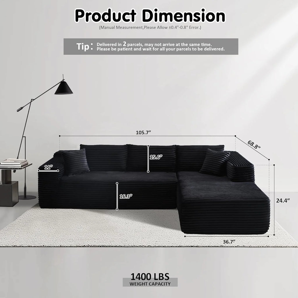 Ovios 104" Cloud Section Sofa L-shaped lounge chair, modern modular sofa