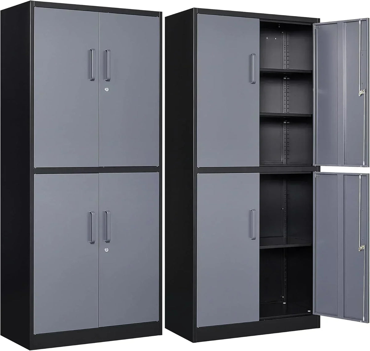 Metal Storage Cabinet with 2 Doors and 6 Shelves Black Metal Cabinet Garage Storage Cabinet
