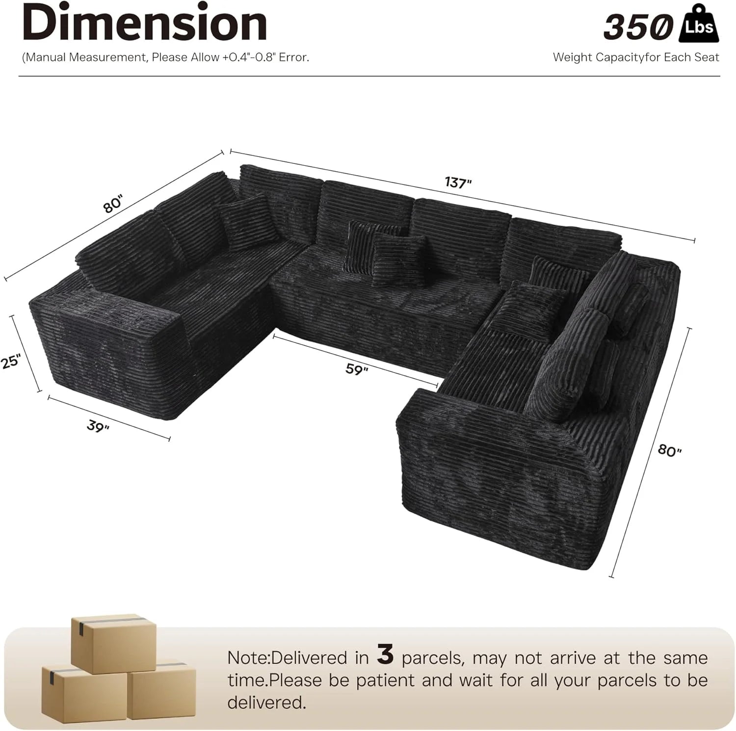 Ovios 104" Cloud Section Sofa L-shaped lounge chair, modern modular sofa