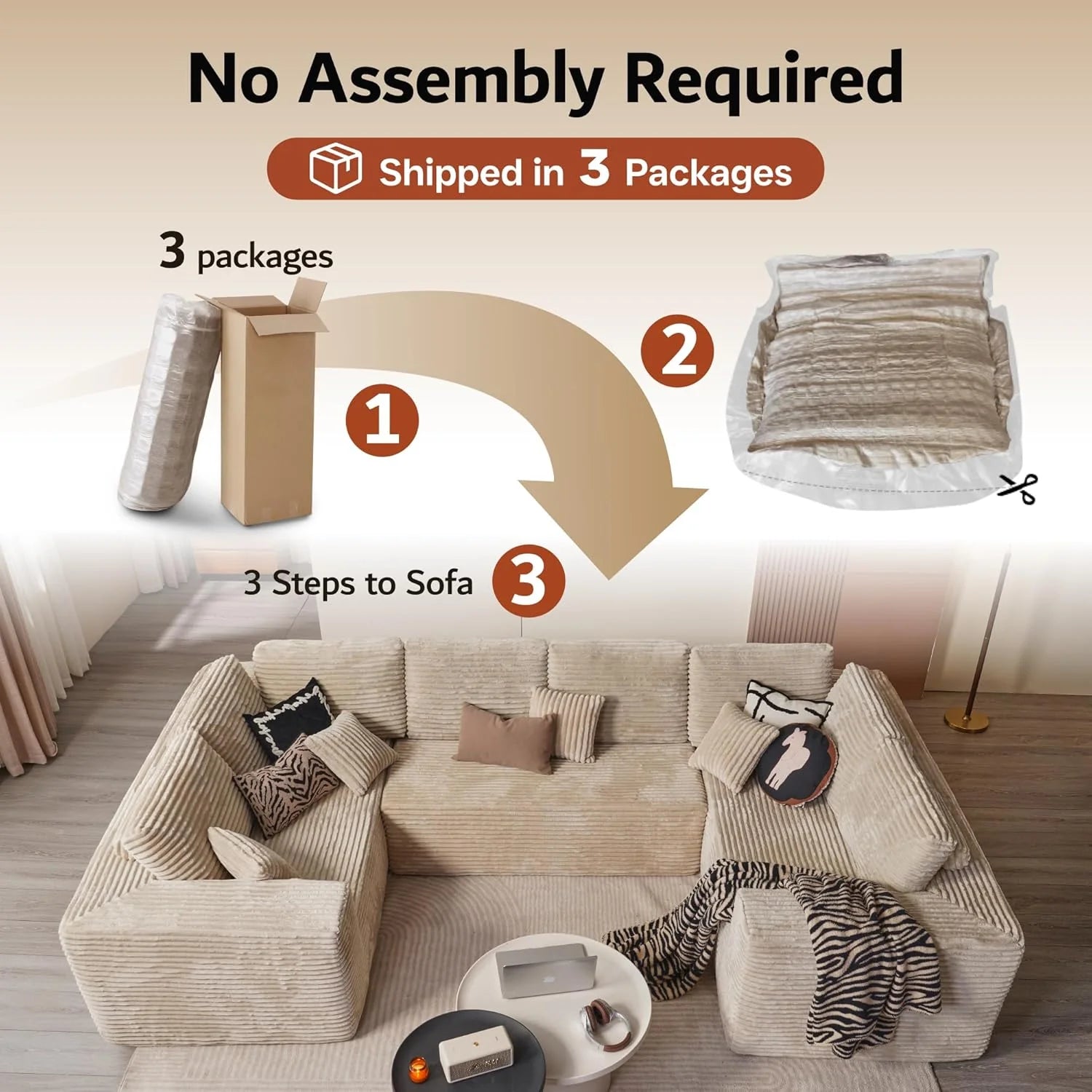 Ovios 104" Cloud Section Sofa L-shaped lounge chair, modern modular sofa