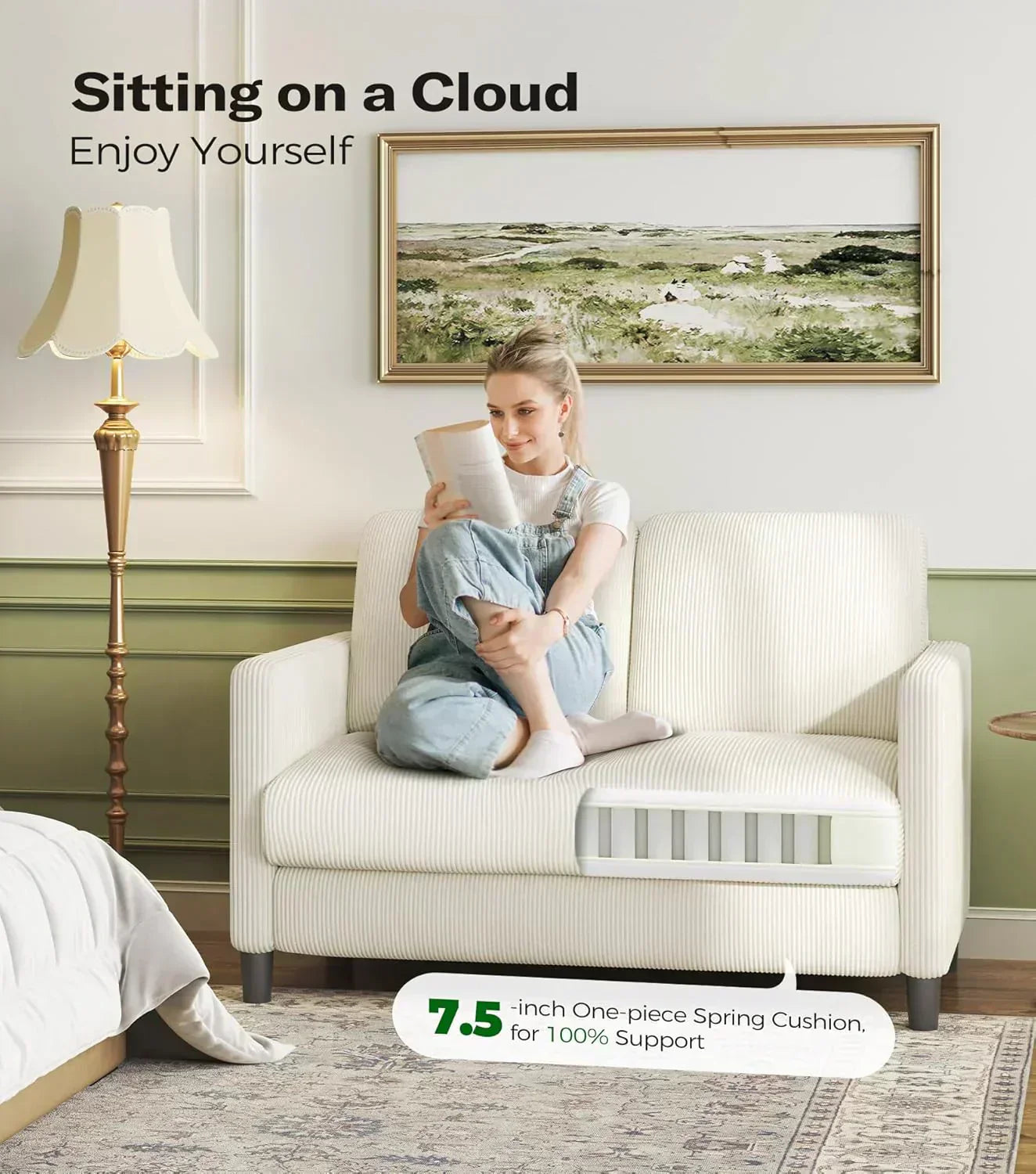 Loveseat Sofa 51" Love Seat Comfy Corduroy Small Loveseat Tool-Free Setup Couch