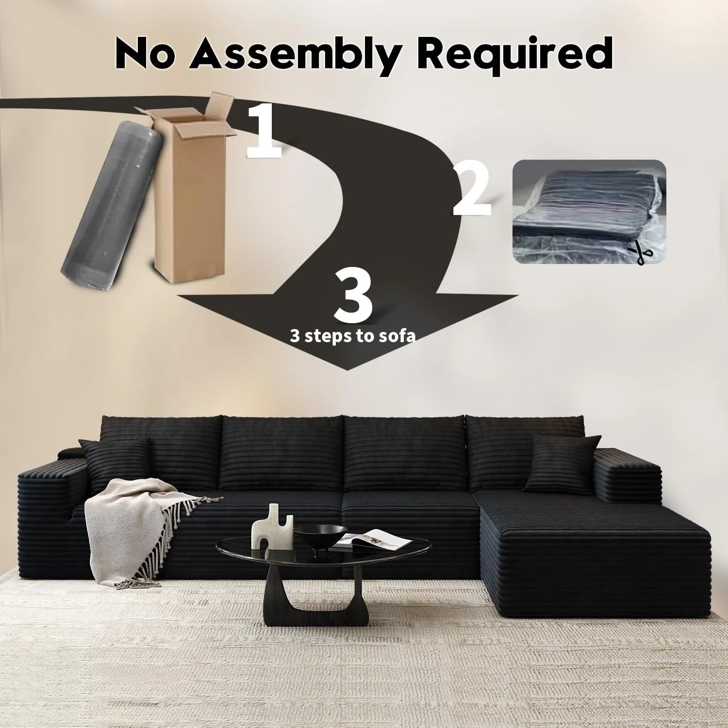 107.5" Cloud Modular Sectional Sofa Couch with L-Shape Chaise,Modern Minimalist Upholstered Couches