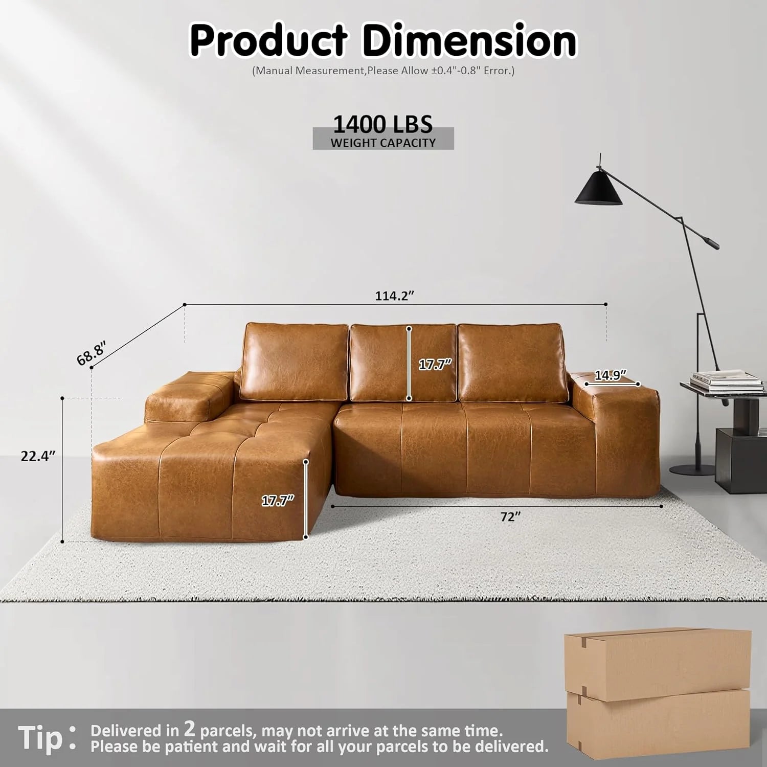 Ovios 104" Cloud Section Sofa L-shaped lounge chair, modern modular sofa