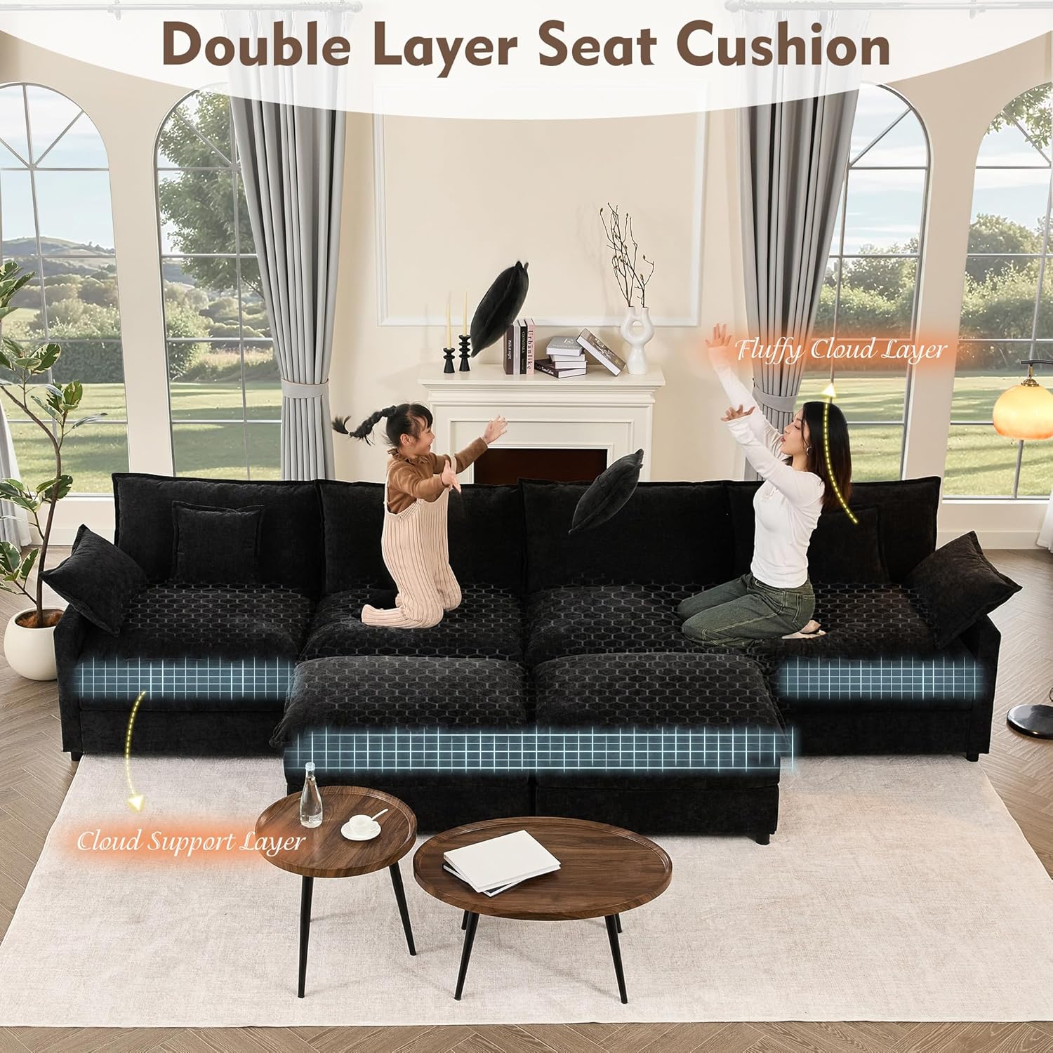 108" U-shaped sofa modular sofa three-seater comfortable cloud sofa