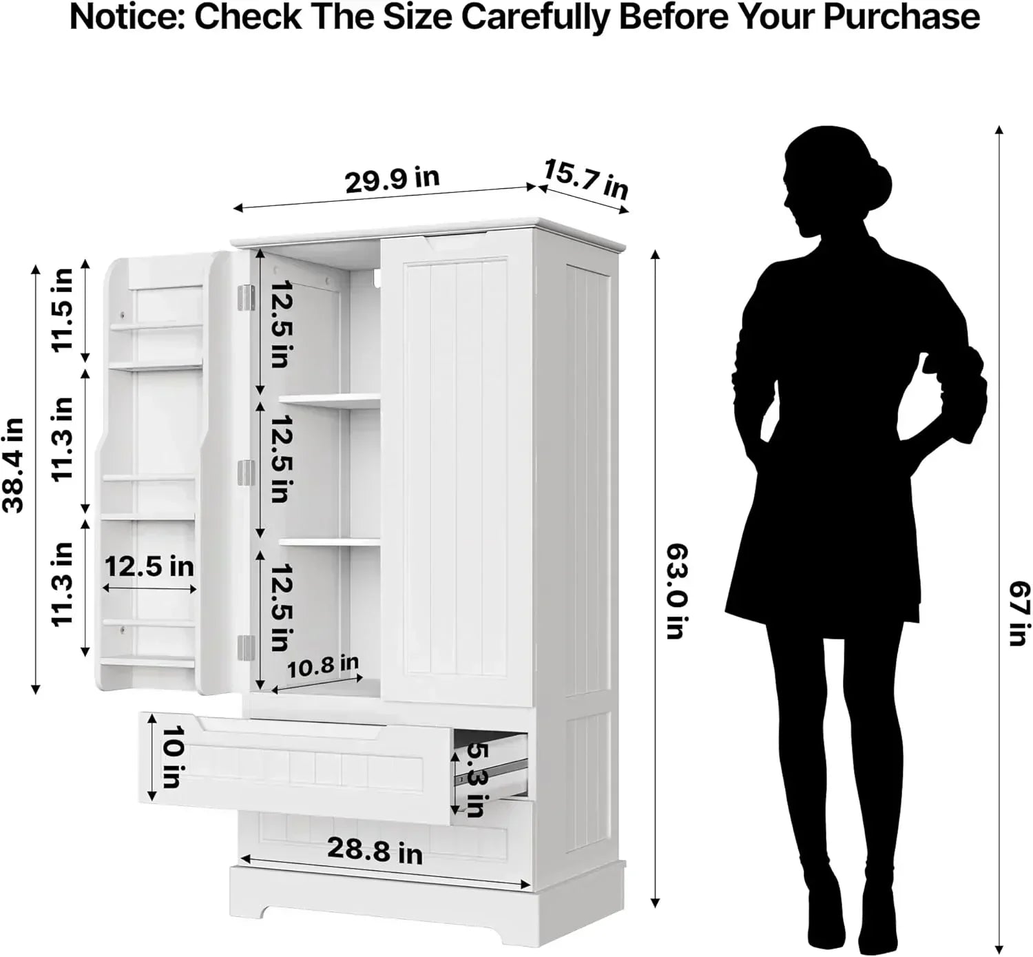Gizoon Kitchen Pantry Cabinet with Drawers Freestanding Bathroom Storage Cabinet with Doors