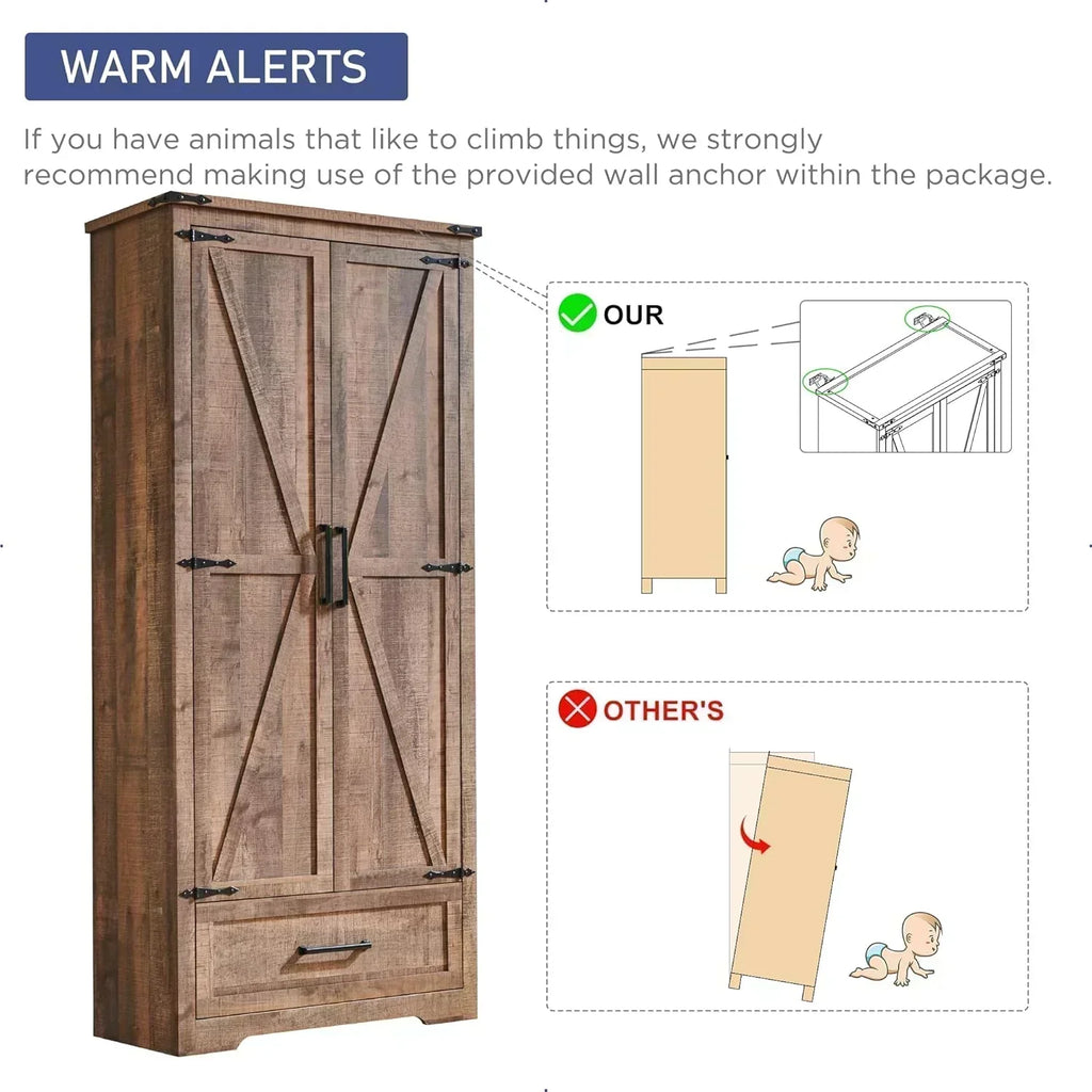 JXQTLINGMU Farmhouse Kitchen Pantry 72" Tall Wood Kitchen Storage Cabinet Adjustable Shelves