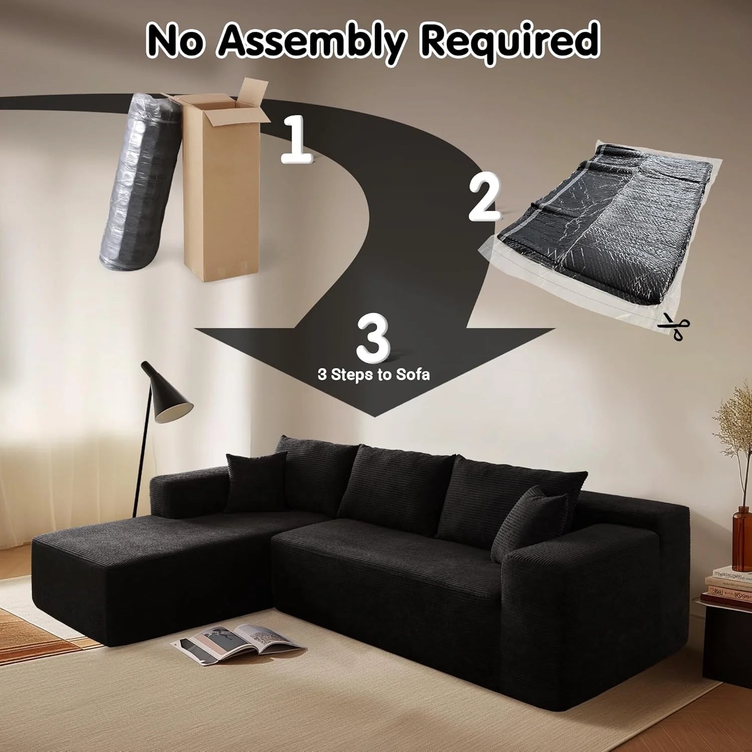 Ovios 104" Cloud Section Sofa L-shaped lounge chair, modern modular sofa