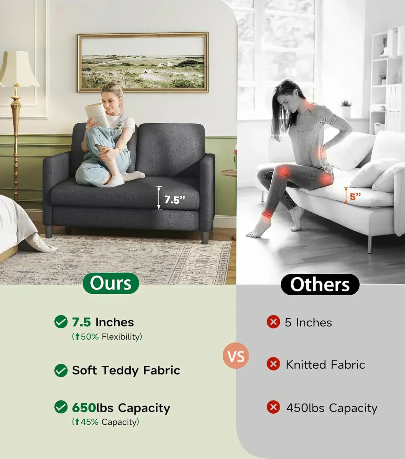 Loveseat Sofa 51" Love Seat Comfy Corduroy Small Loveseat Tool-Free Setup Couch
