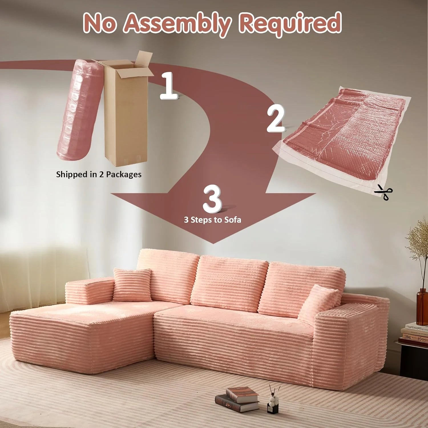 Ovios 104" Cloud Section Sofa L-shaped lounge chair, modern modular sofa
