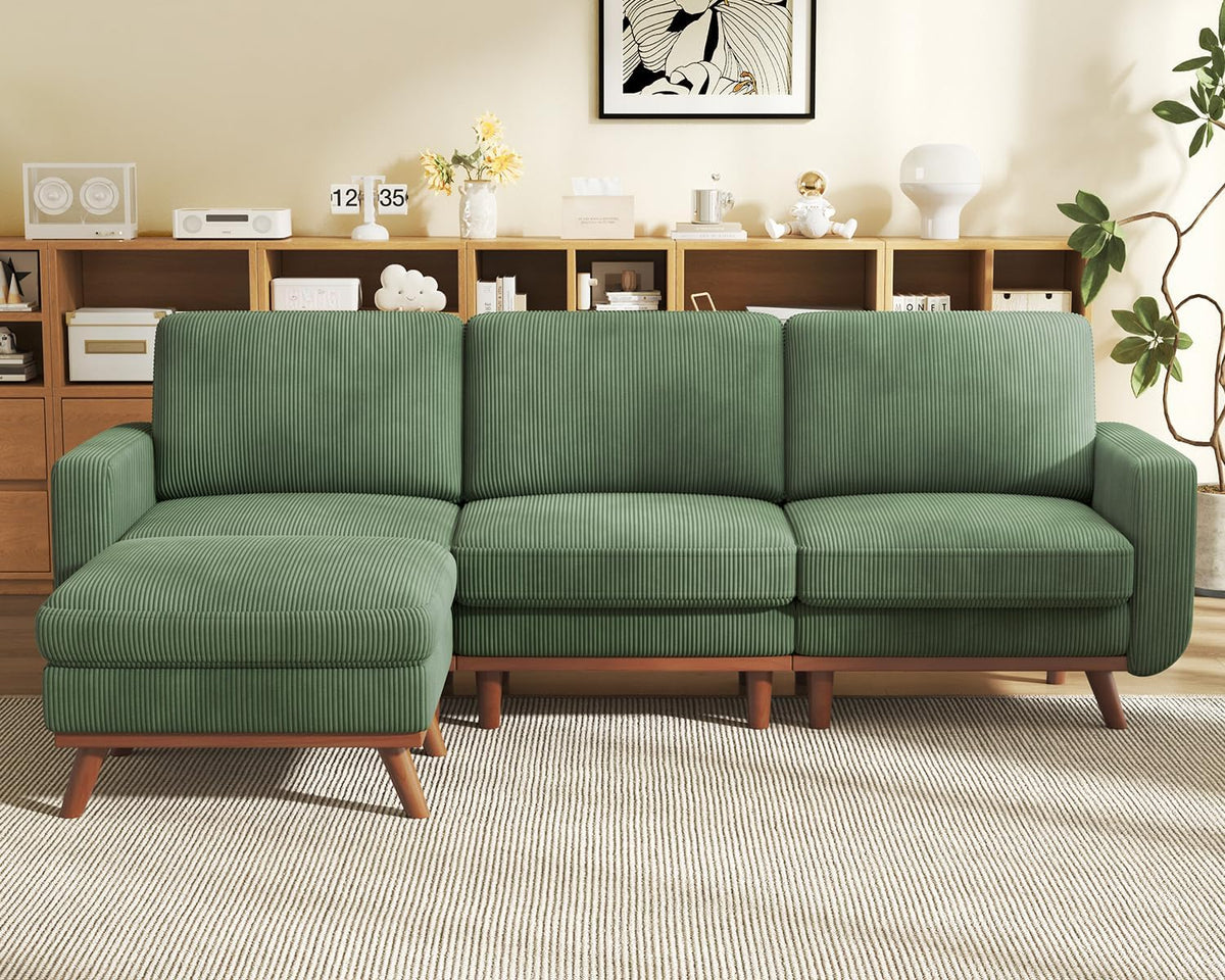 Vesgantti 68" Loveseat Sofa - Green, Comfy Corduroy with Spring Cushion, Solid Wood Frame, Modern Deep Seat, Bedroom & Living Room, Office Couch