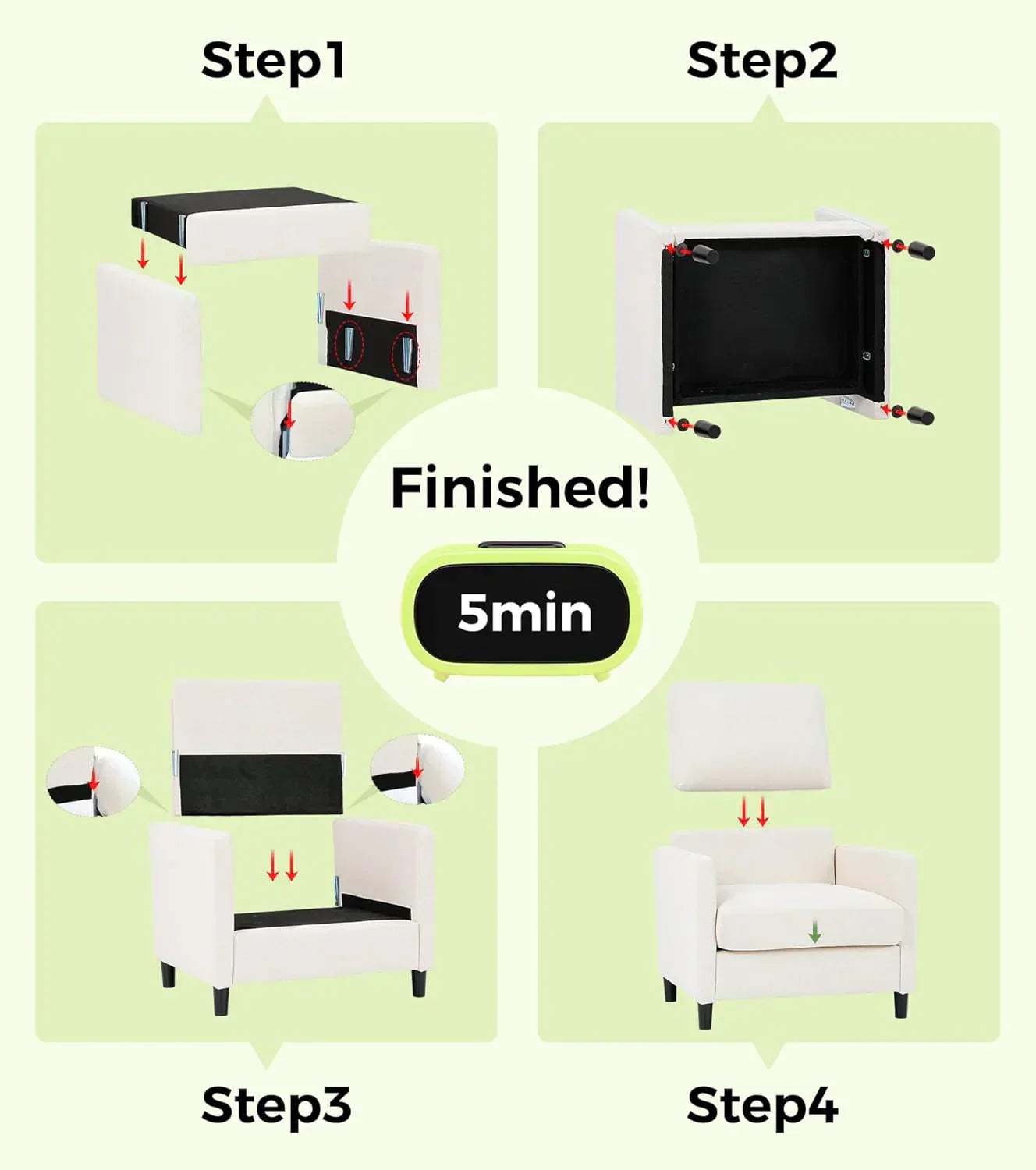 Loveseat Sofa 51" Love Seat Comfy Corduroy Small Loveseat Tool-Free Setup Couch