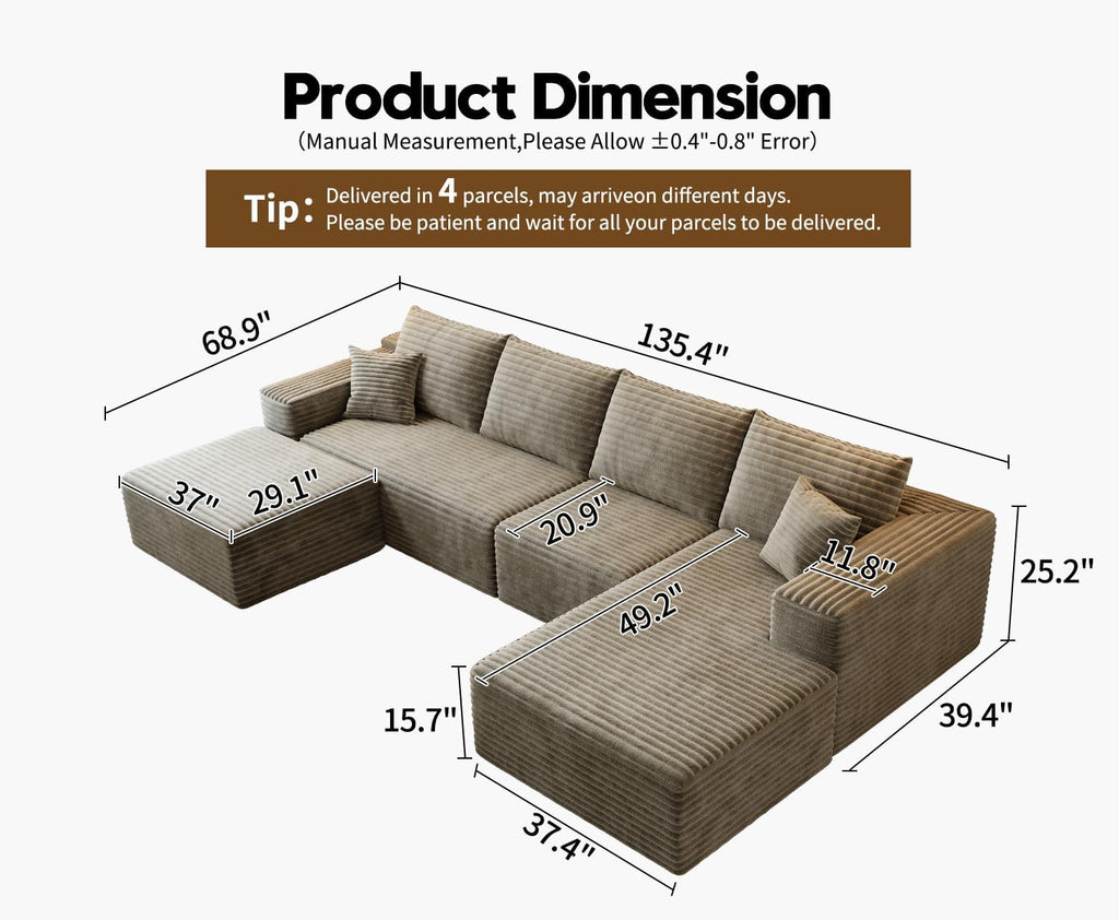 107.5" Cloud Modular Sectional Sofa Couch with L-Shape Chaise,Modern Minimalist Upholstered Couches