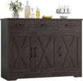 Modern farmhouse sideboard barn door buffet storage cabinet with drawers and shelves