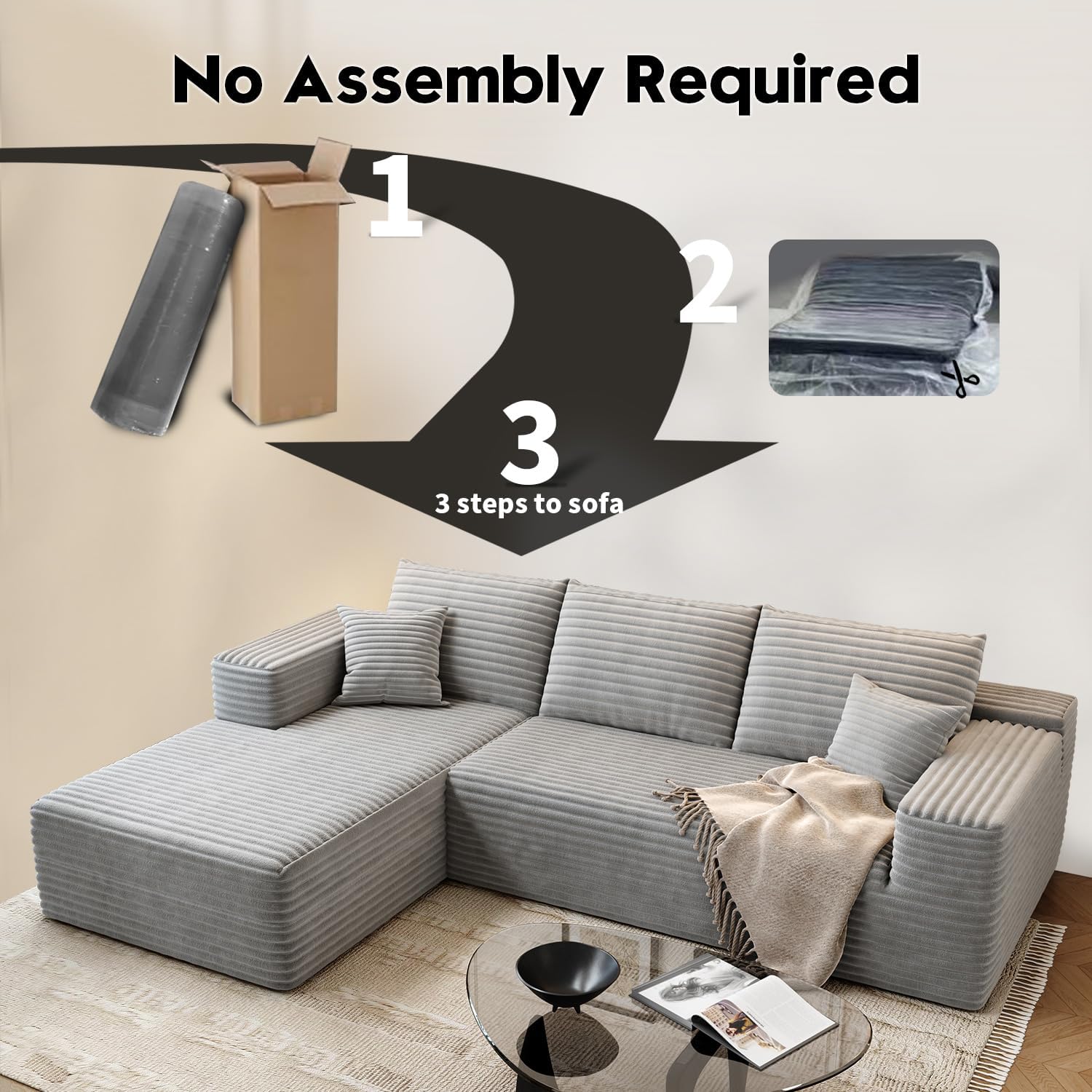 107.5" Cloud Modular Sectional Sofa Couch with L-Shape Chaise,Modern Minimalist Upholstered Couches