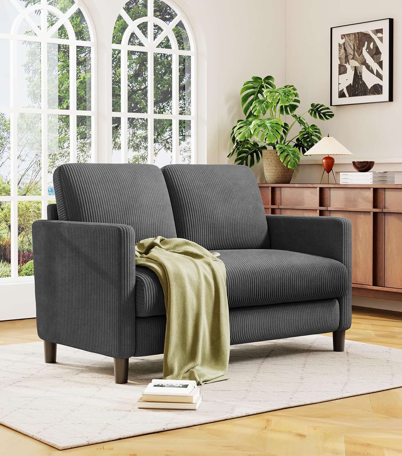 Loveseat Sofa 51" Love Seat Comfy Corduroy Small Loveseat Tool-Free Setup Couch