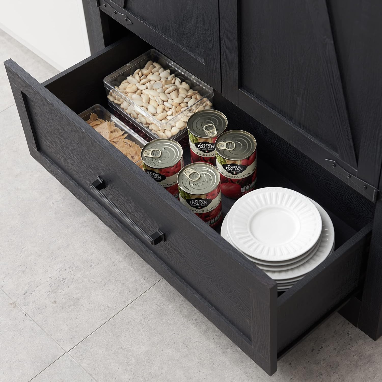 JXQTLINGMU Farmhouse Kitchen Pantry 72" Tall Wood Kitchen Storage Cabinet Adjustable Shelves
