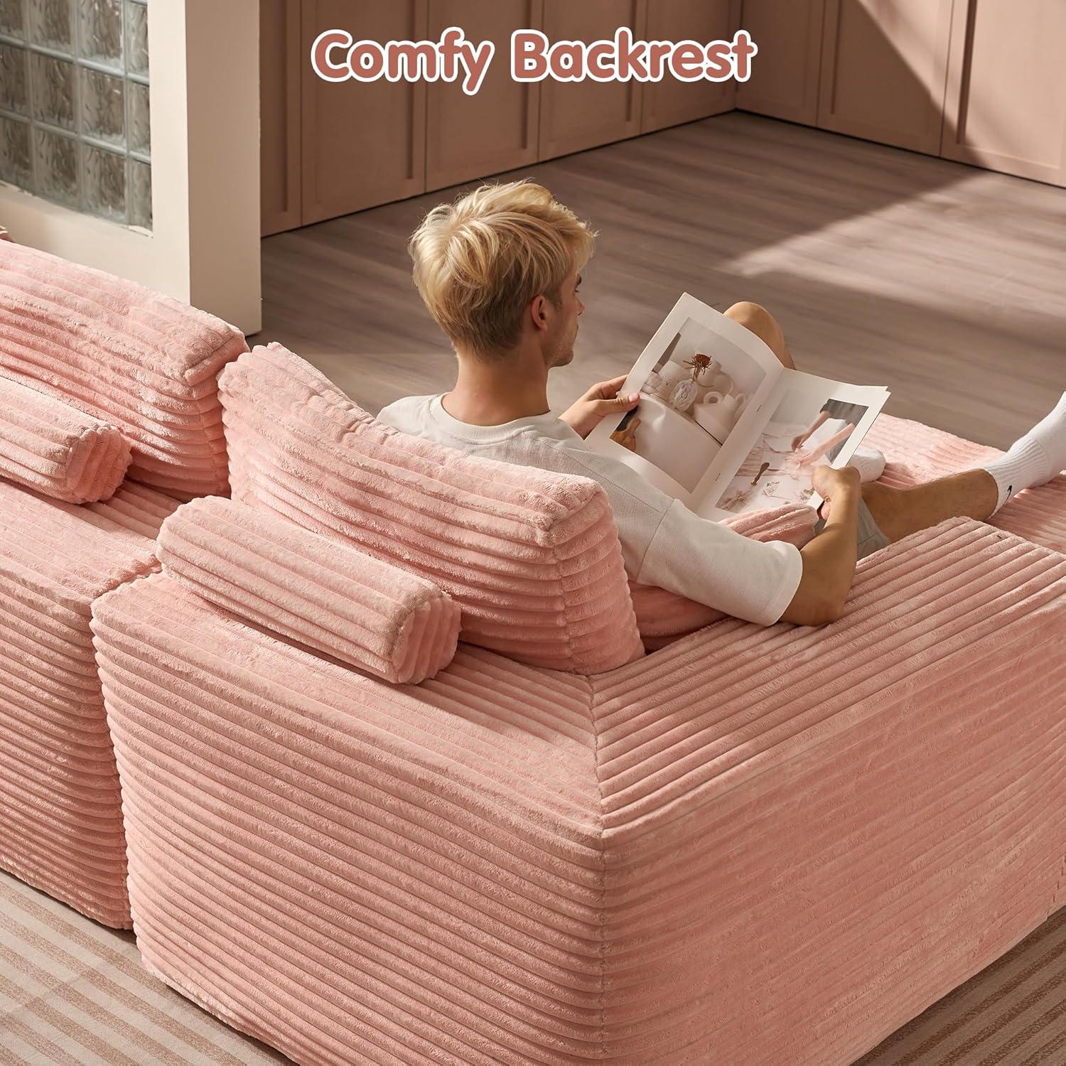 Ovios 104" Cloud Section Sofa L-shaped lounge chair, modern modular sofa