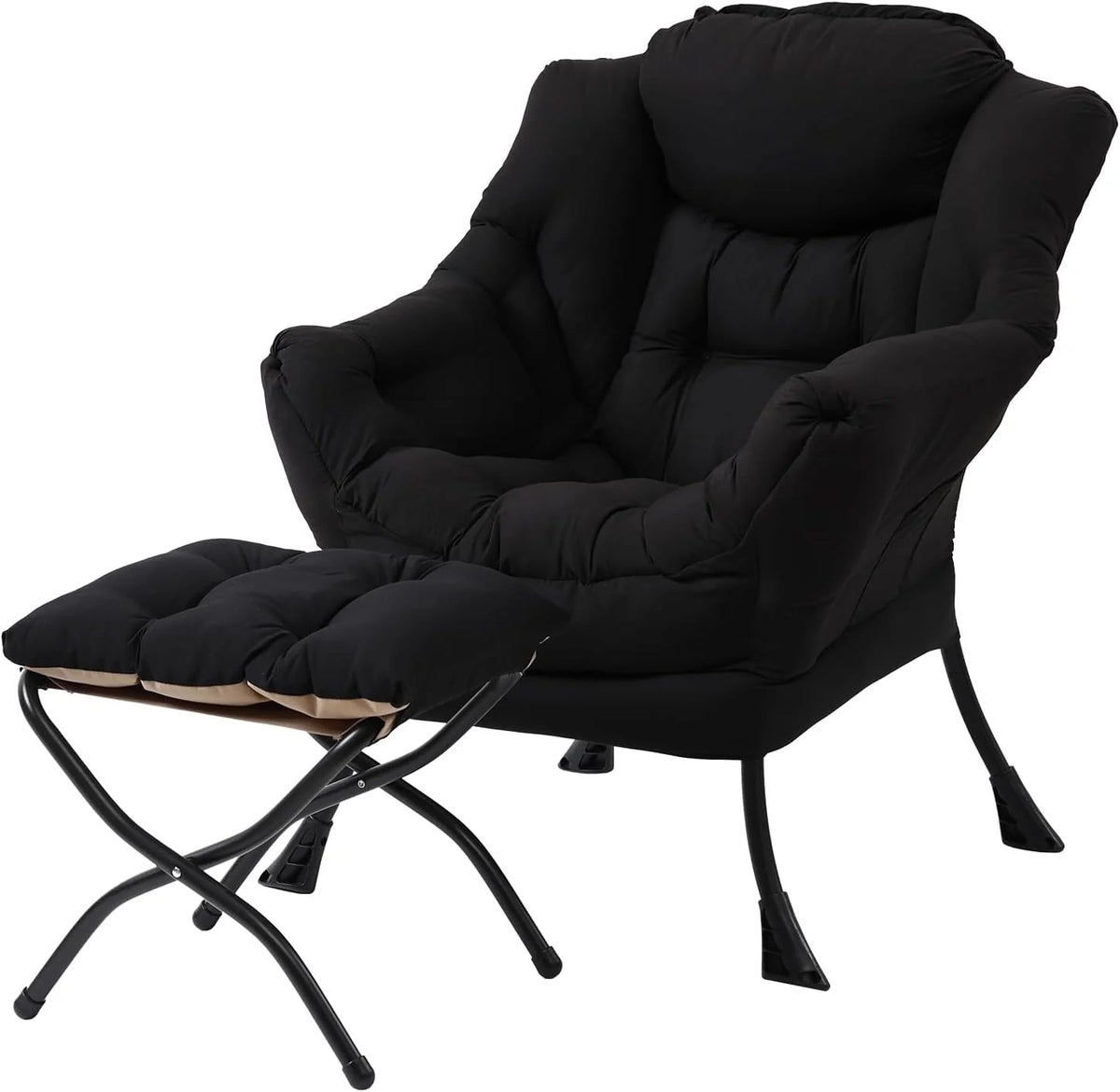 Welnow Lazy Chair with Ottoman, Modern Accent Chair with Armrests and a Side Pocket, Leisure Sofa Armchair, Reading Armchair with Footrest for Small Space, Dark Grey