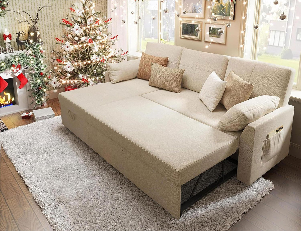VanAcc Sofa Bed Sleeper Sofa with Storage Chaise 2 in 1 Pull Out Couch Living Room